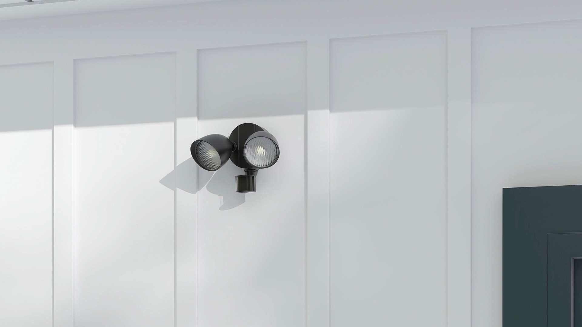 slide 2 of 6, Utilitech 110 -Degree 100 -Wattage Equivalent Hardwired LED Black 2 -Head Motion-Activated Flood Light with Timer 1500 -Lumen, 1 ct