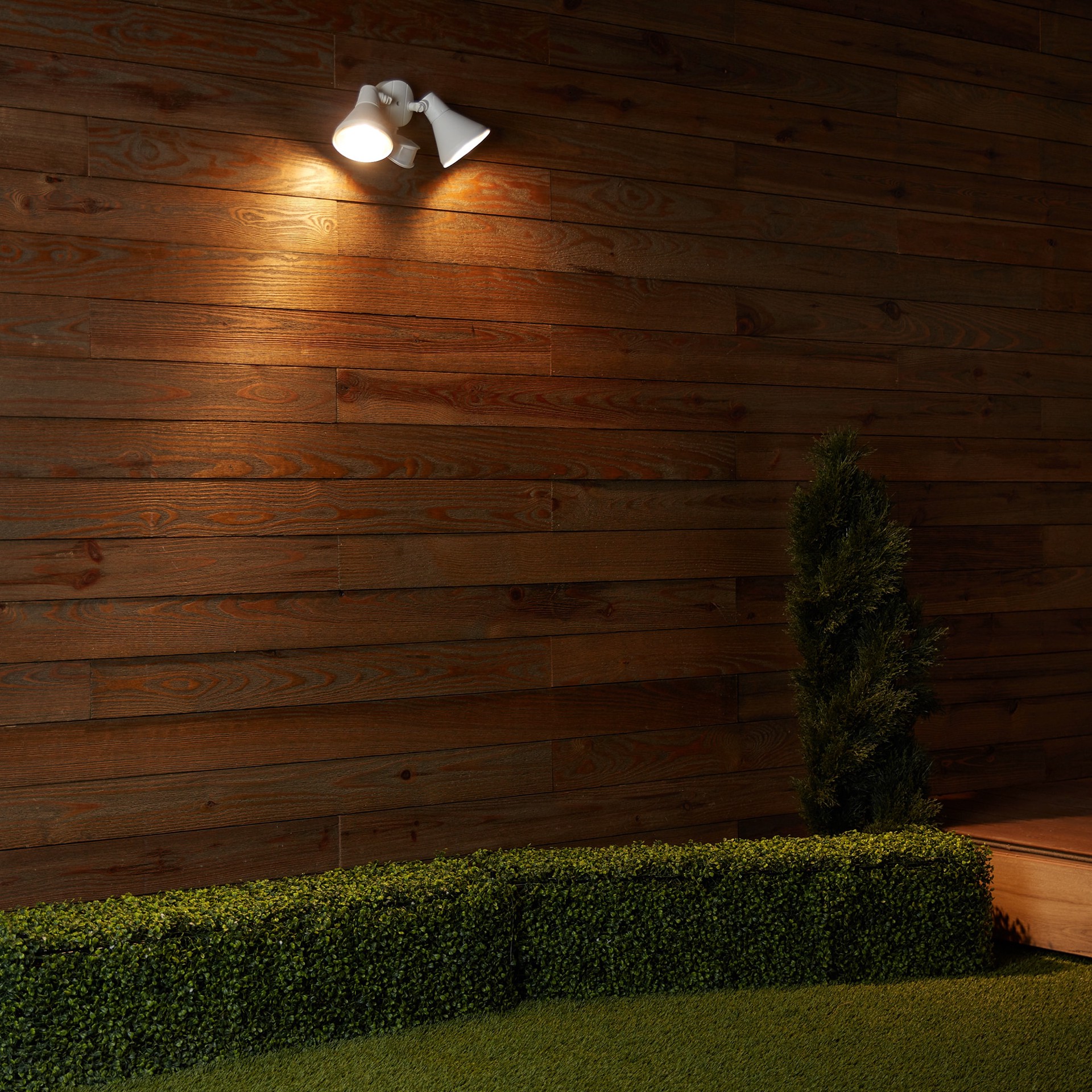 slide 2 of 6, Utilitech 240 -Degree 300 -Wattage Equivalent Hardwired Halogen white 2 -Head Motion-Activated Flood Light with Timer, 1 ct