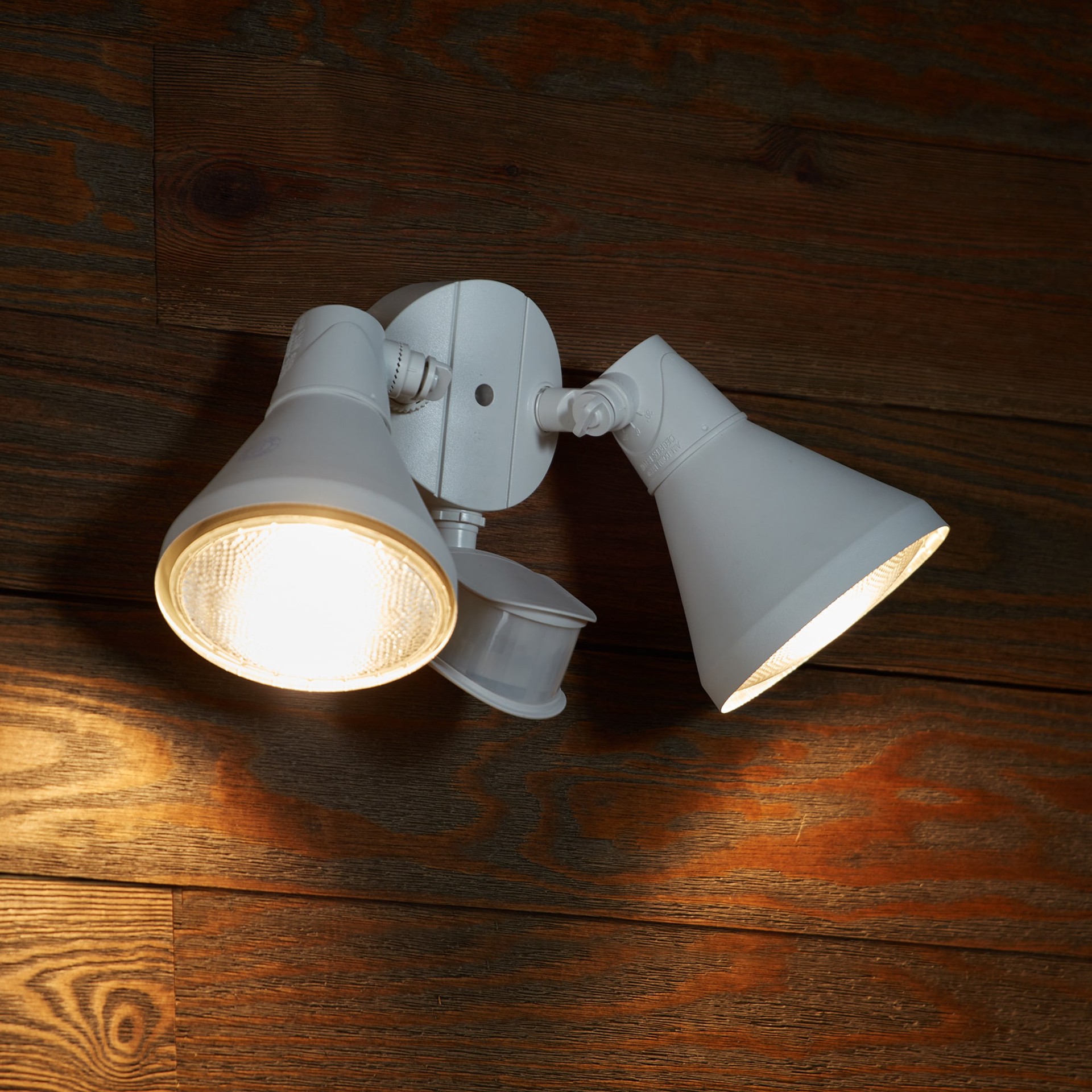 slide 3 of 6, Utilitech 240 -Degree 300 -Wattage Equivalent Hardwired Halogen white 2 -Head Motion-Activated Flood Light with Timer, 1 ct