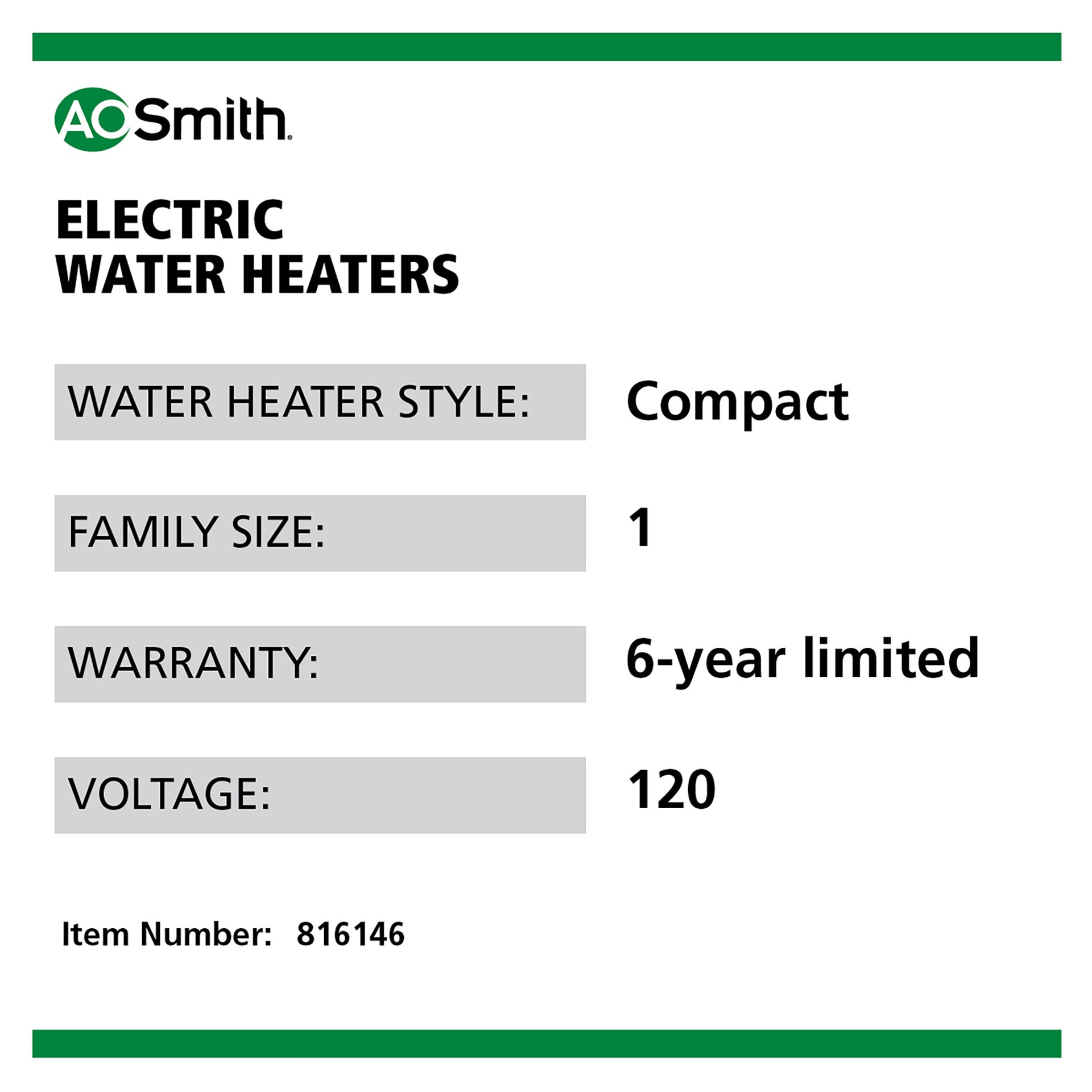 slide 4 of 4, A.O. Smith Signature 100 2.5-Gallon Compact 6-year Warranty 1440-Watt 1 Element Point Of Use Electric Water Heater, 1 ct
