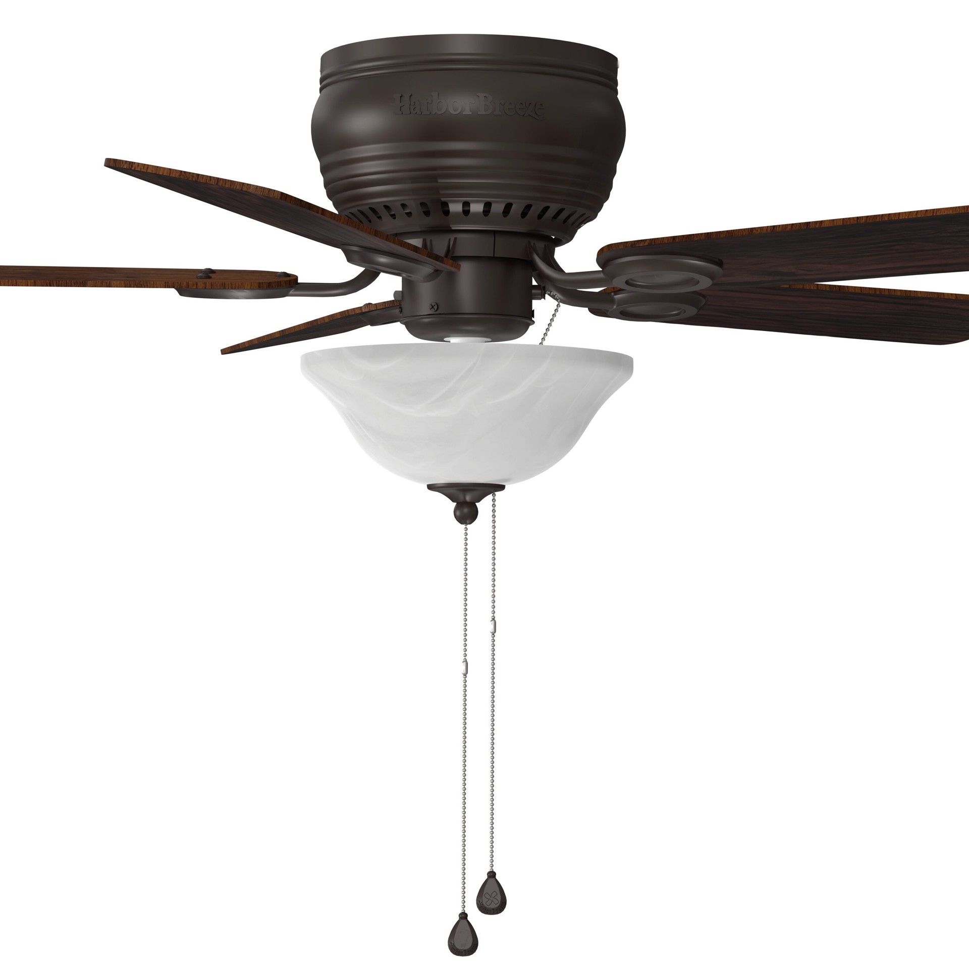slide 6 of 6, Harbor Breeze Mayfield 44-in Bronze with Java/Cinnamon Blades Flush Mount Ceiling Fan With Light 5 -Blade, 1 ct