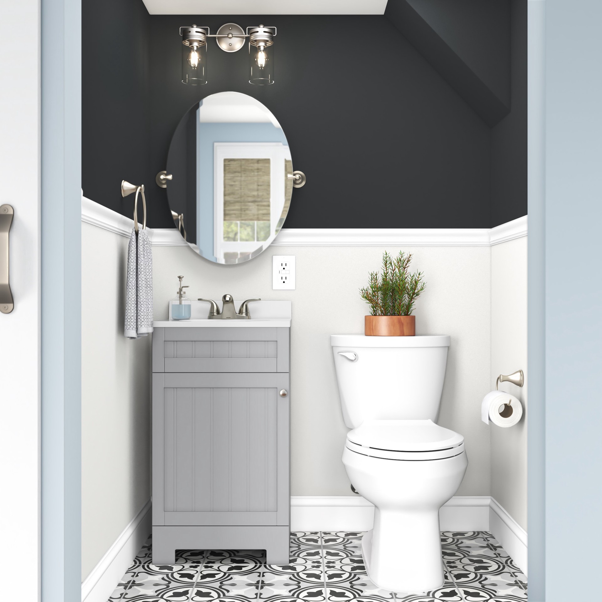 slide 2 of 6, Moen Sage 22.79-in x 26-in Frameless Oval Tilting Bathroom Vanity Mirror (Brushed Nickel), 1 ct