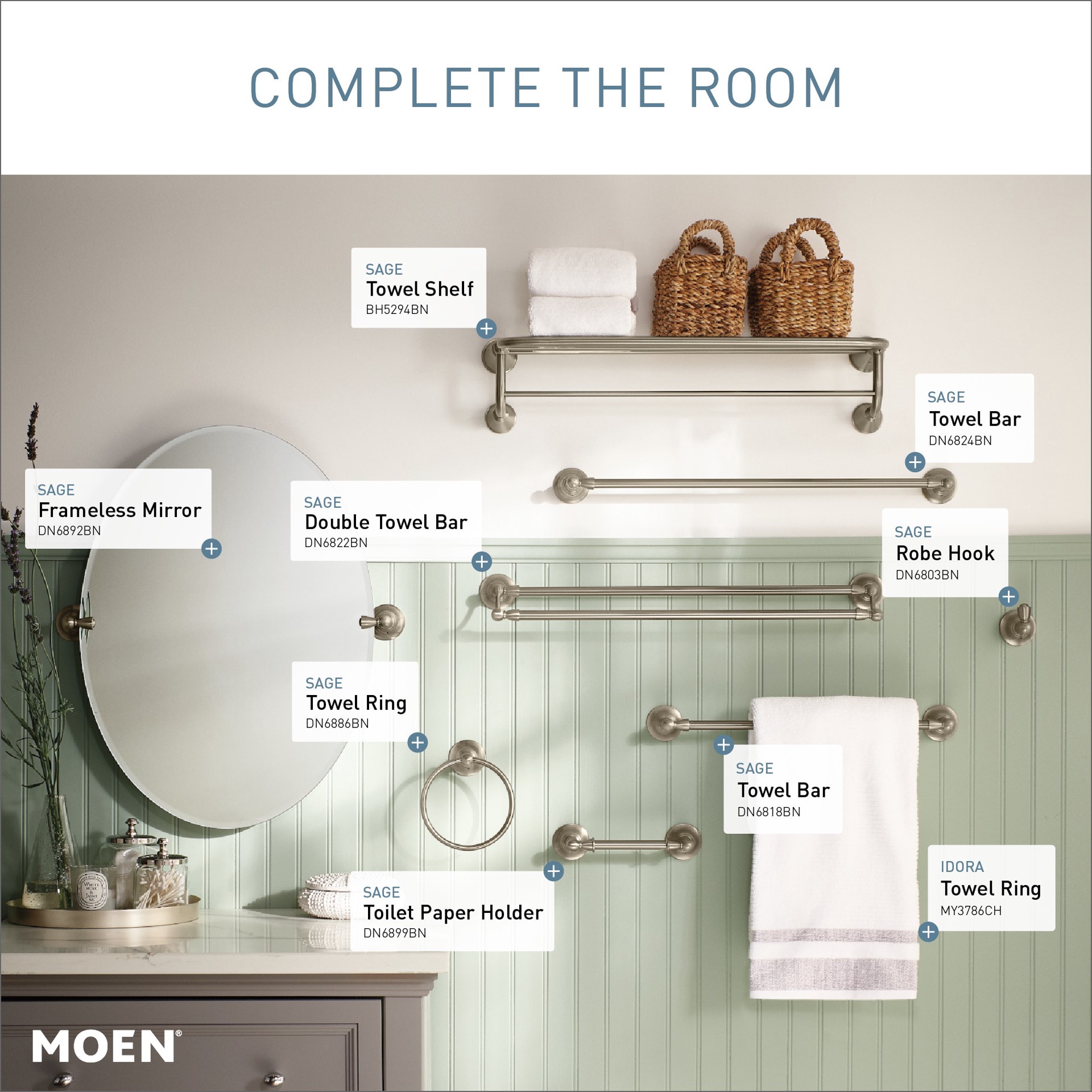 slide 6 of 6, Moen Sage 22.79-in x 26-in Frameless Oval Tilting Bathroom Vanity Mirror (Brushed Nickel), 1 ct