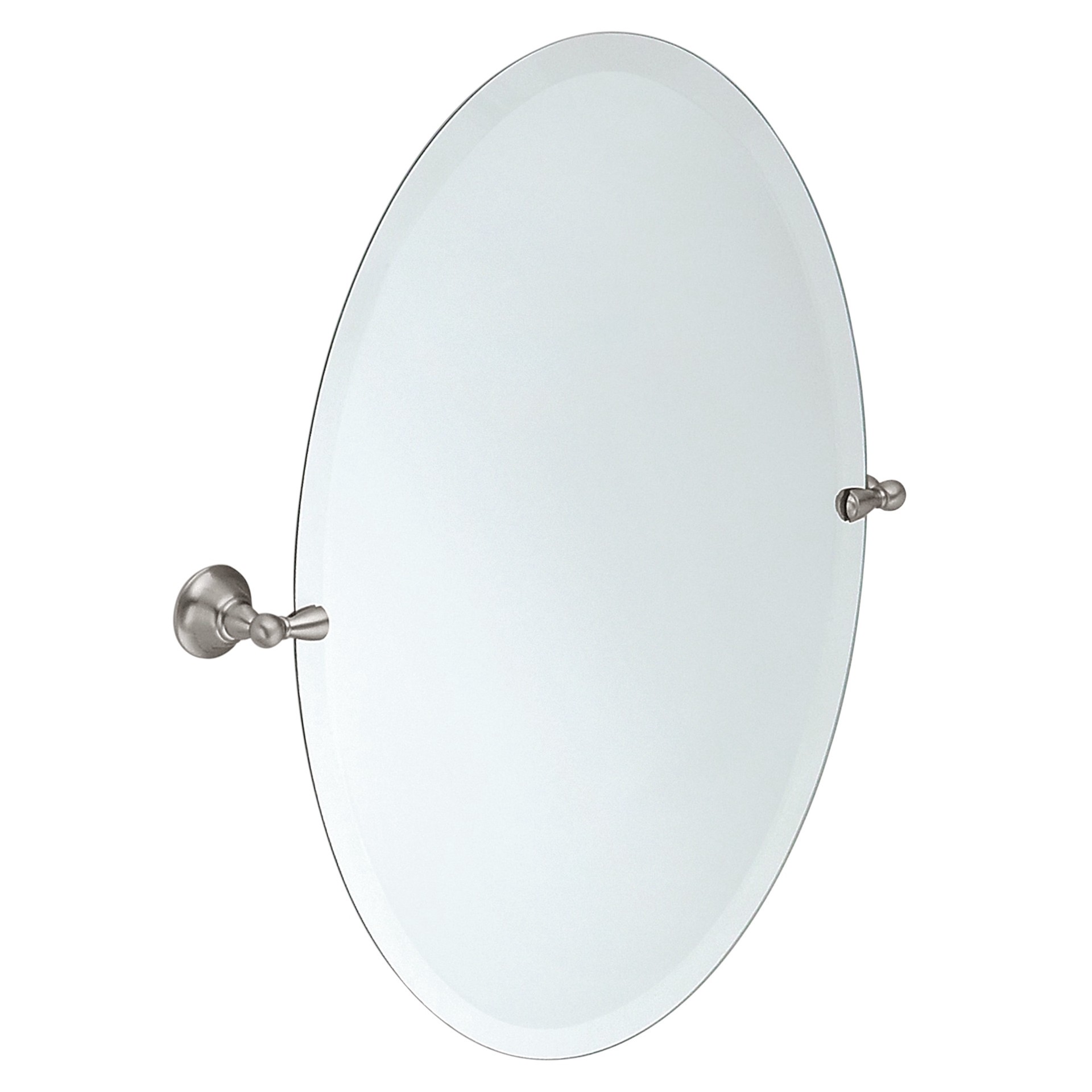 slide 1 of 6, Moen Sage 22.79-in x 26-in Frameless Oval Tilting Bathroom Vanity Mirror (Brushed Nickel), 1 ct