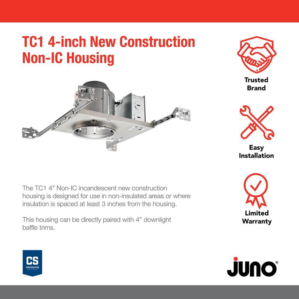 slide 2 of 6, Juno New construction Non-IC 4-in Recessed Light Housing, 1 ct