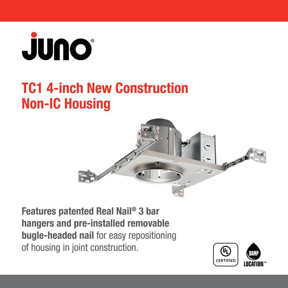 slide 3 of 6, Juno New construction Non-IC 4-in Recessed Light Housing, 1 ct