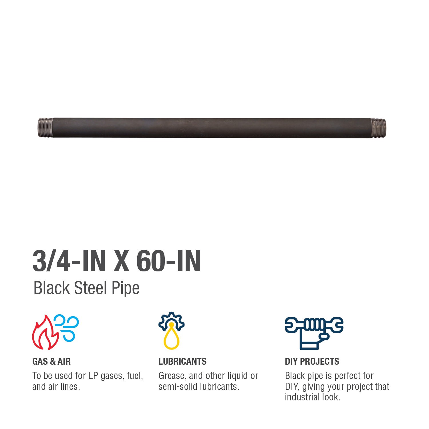 slide 5 of 6, Southland 3/4-in x 60-in Black Pipe, 1 ct