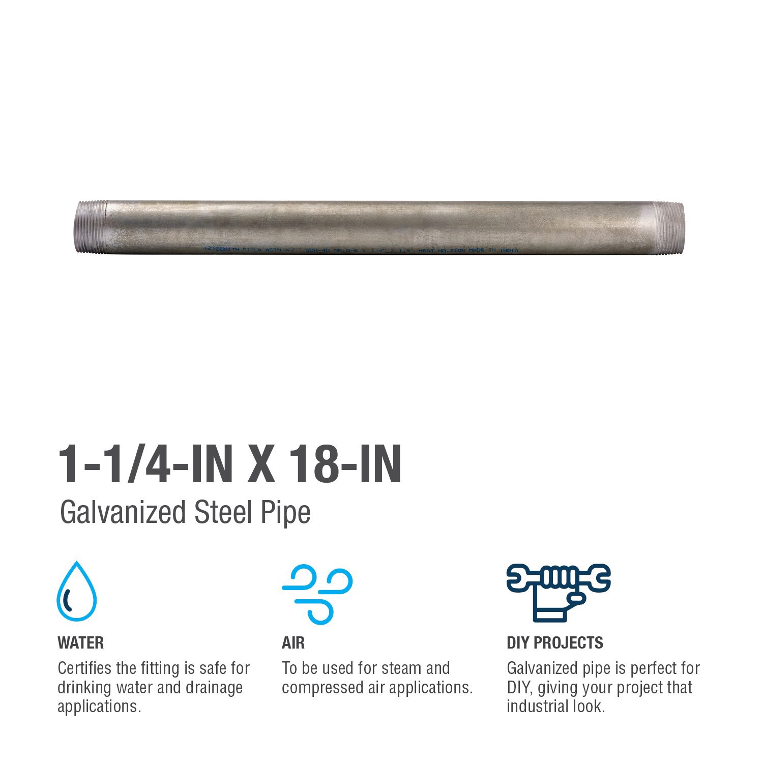 slide 4 of 6, Southland 1-1/4-in x 18-in Galvanized Pipe, 1 ct