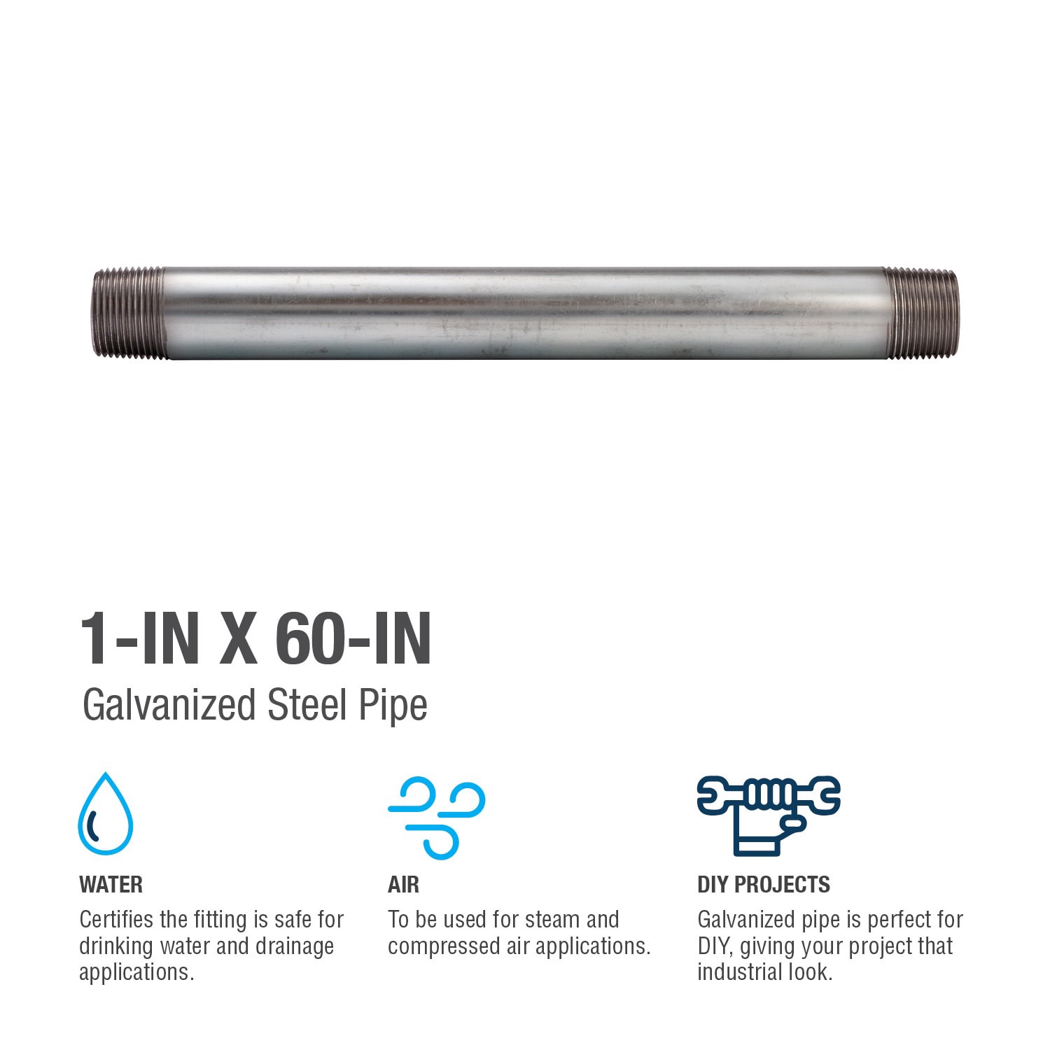 slide 4 of 6, Southland 1-in x 60-in Galvanized Pipe, 1 ct