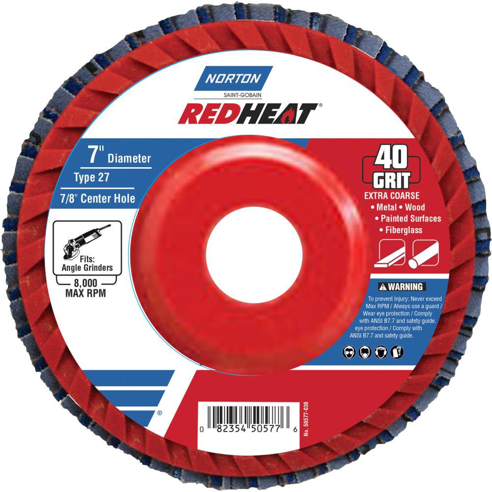 slide 1 of 2, Norton Redheat 7-in Ceramic 40 -Grit Flap disc, 1 ct