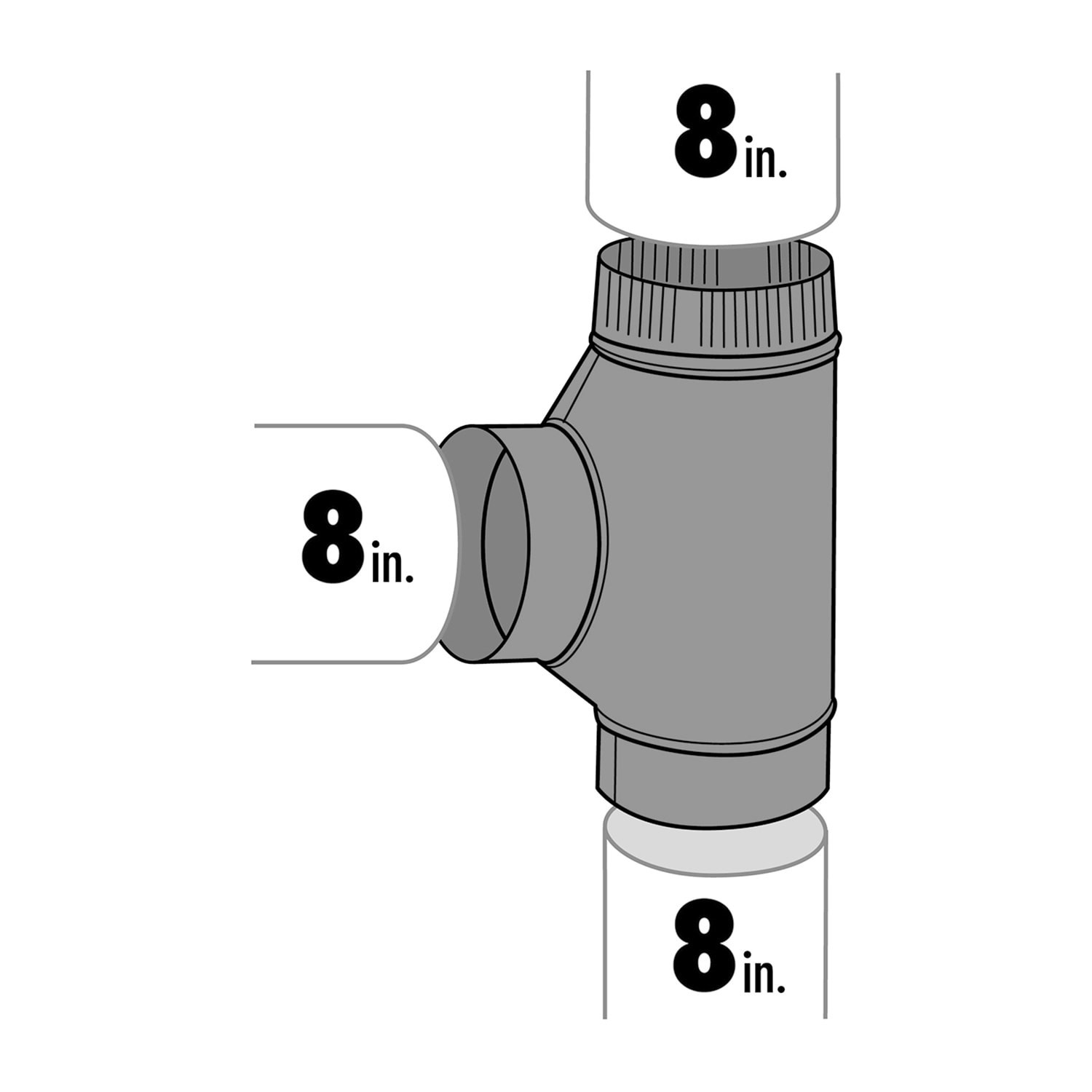 slide 5 of 6, IMPERIAL 8.0-in 30.0 Gauge Galvanized steel Round Full flow Duct tee, 1 ct