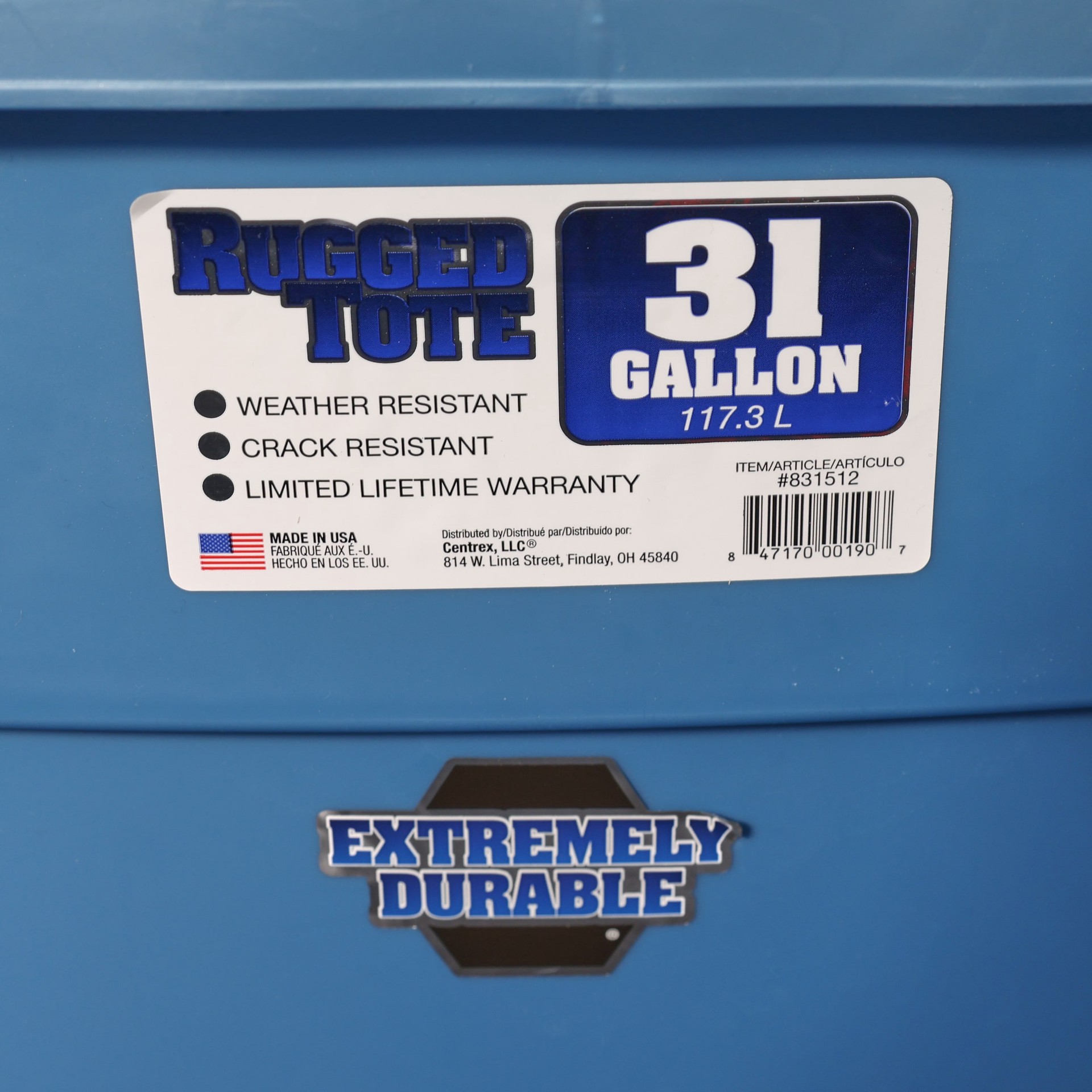 slide 3 of 6, Centrex Rugged Tote Large 31 -Gallons ( 124 -Quarts ) Metallic blue Heavy Duty Stackable Tote with Standard Snap Lid, 1 ct