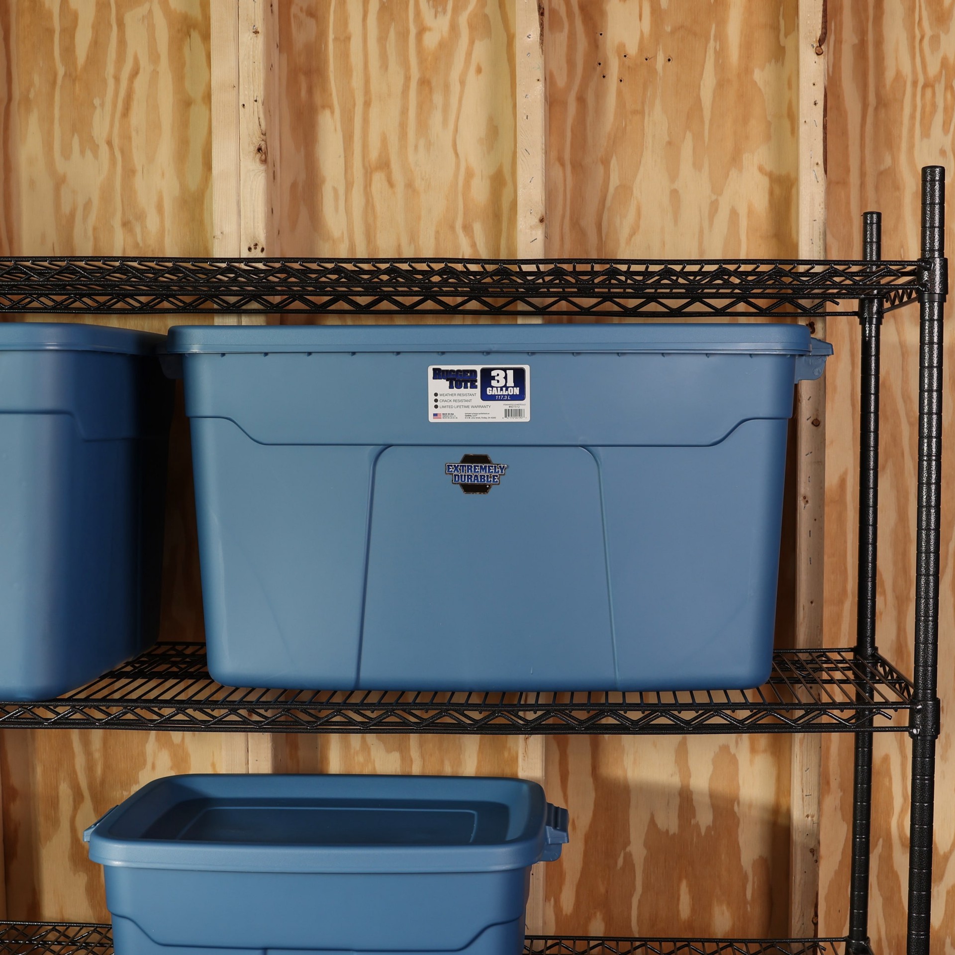 slide 4 of 6, Centrex Rugged Tote Large 31 -Gallons ( 124 -Quarts ) Metallic blue Heavy Duty Stackable Tote with Standard Snap Lid, 1 ct