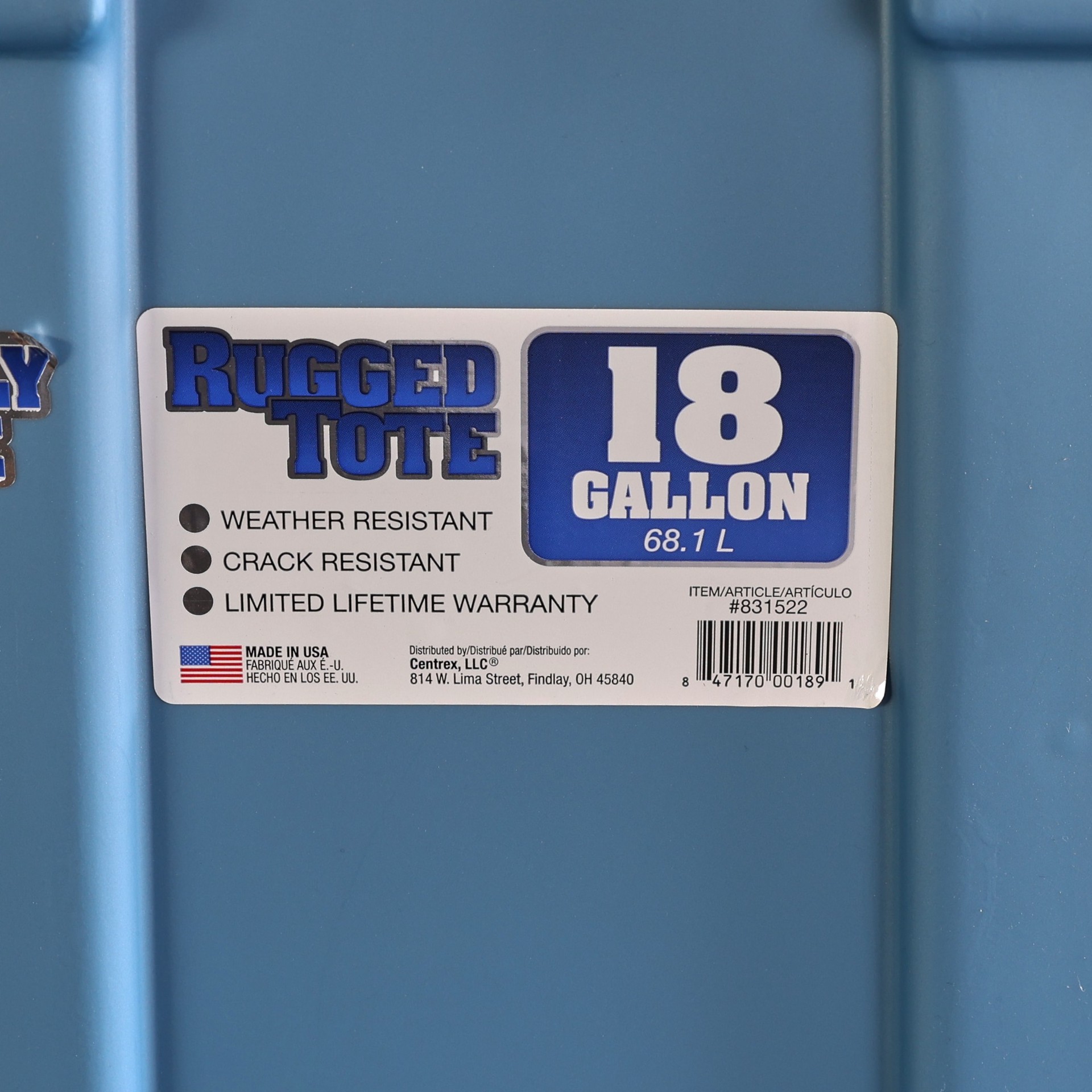 slide 3 of 6, Centrex Rugged Tote Medium 18 -Gallons ( 72 -Quarts ) Metallic blue Heavy Duty Stackable Tote with Standard Snap Lid, 1 ct