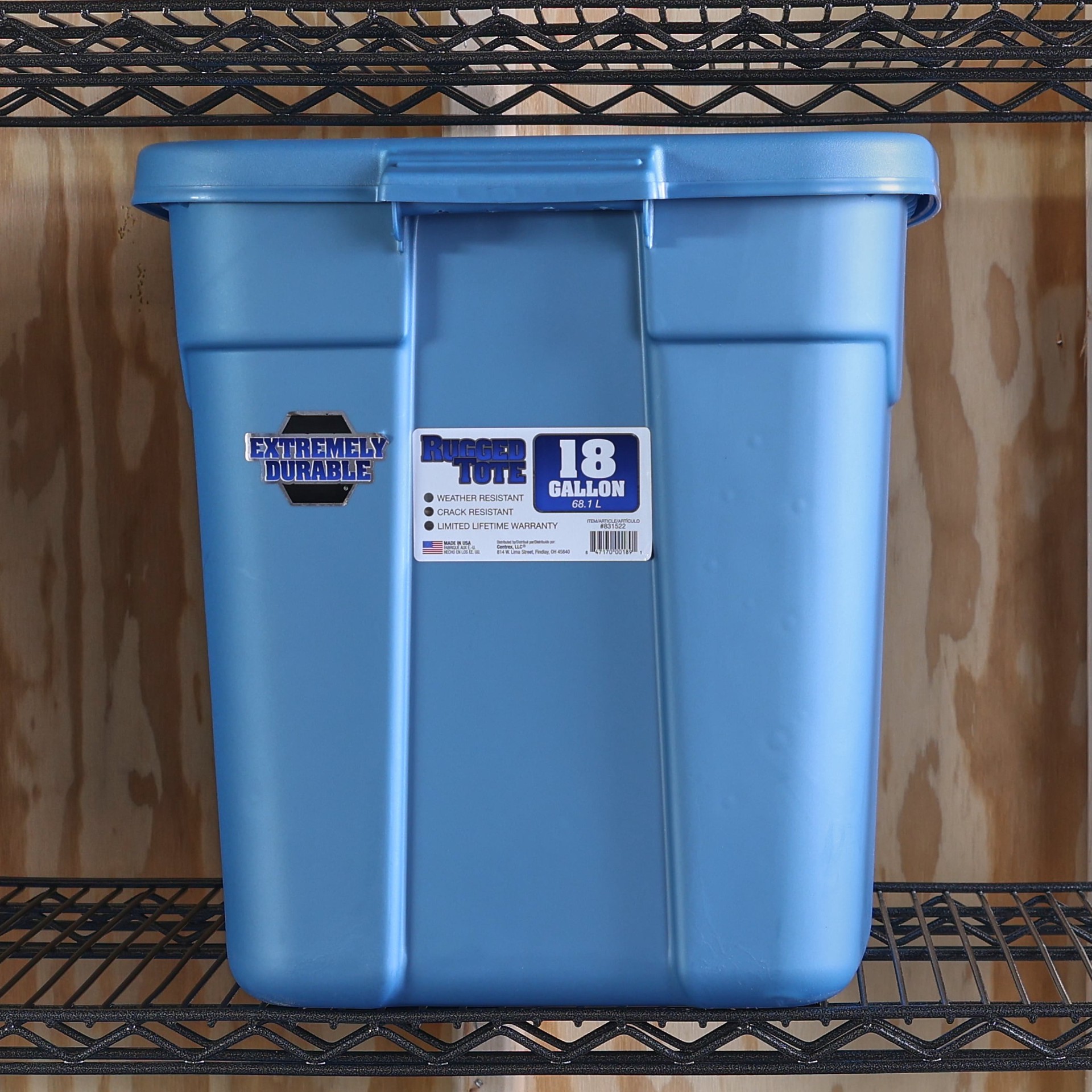 slide 6 of 6, Centrex Rugged Tote Medium 18 -Gallons ( 72 -Quarts ) Metallic blue Heavy Duty Stackable Tote with Standard Snap Lid, 1 ct