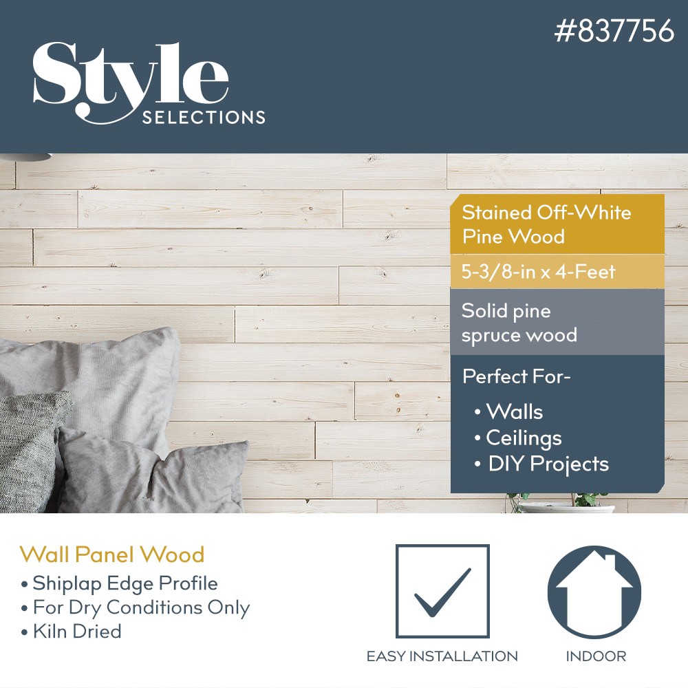 slide 3 of 6, Style Selections 1/4-in x 5-3/8-in x 4-ft Stained Sun Bleached Pine Wood Shiplap Smooth Wall Plank 9 -Pack, 1 ct