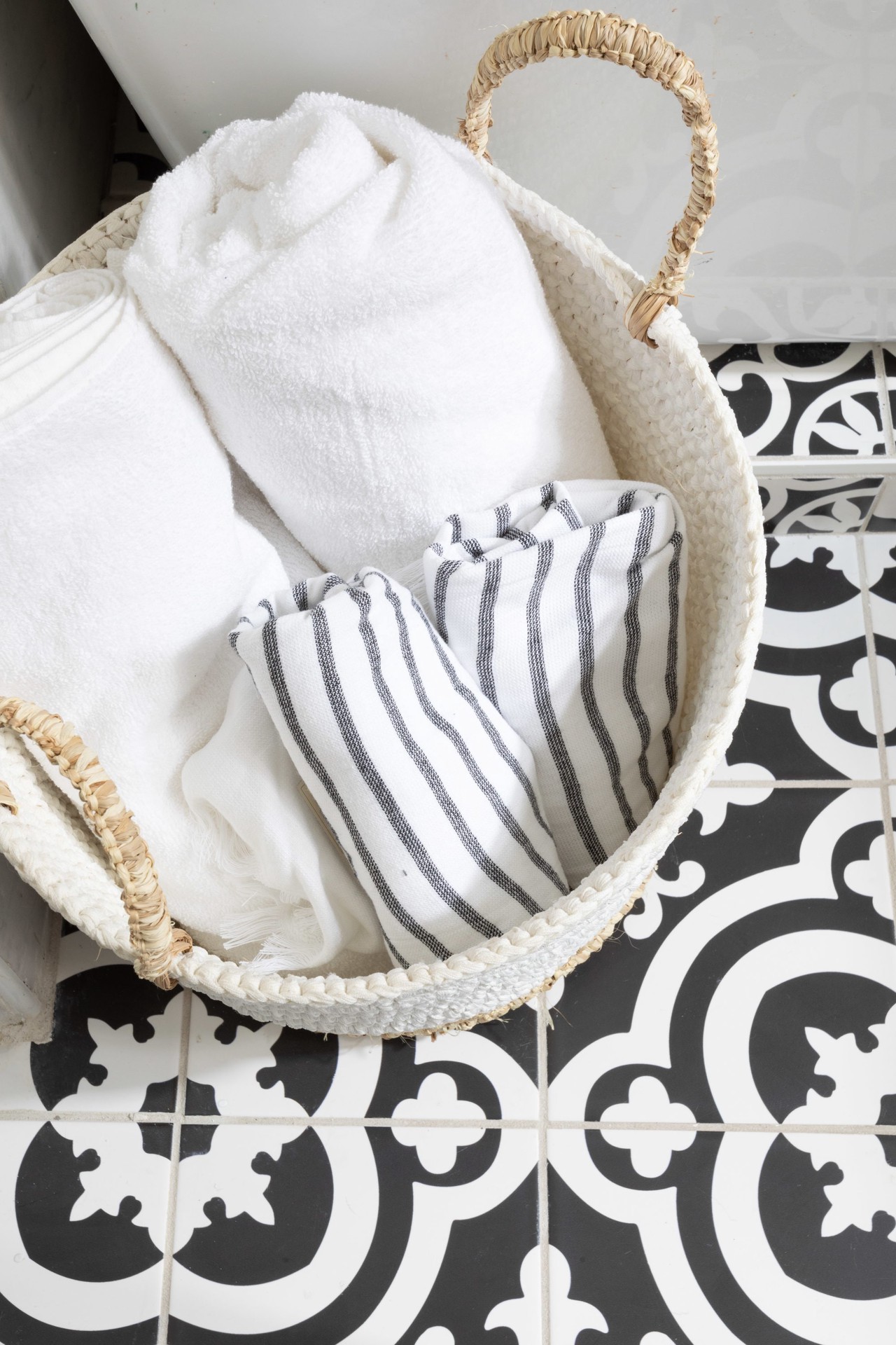 slide 3 of 6, allen + roth Cementina Black and white 8-in x 8-in Glazed Ceramic Floor and Wall Tile ( 0.43-sq ft Piece ), 1 ct