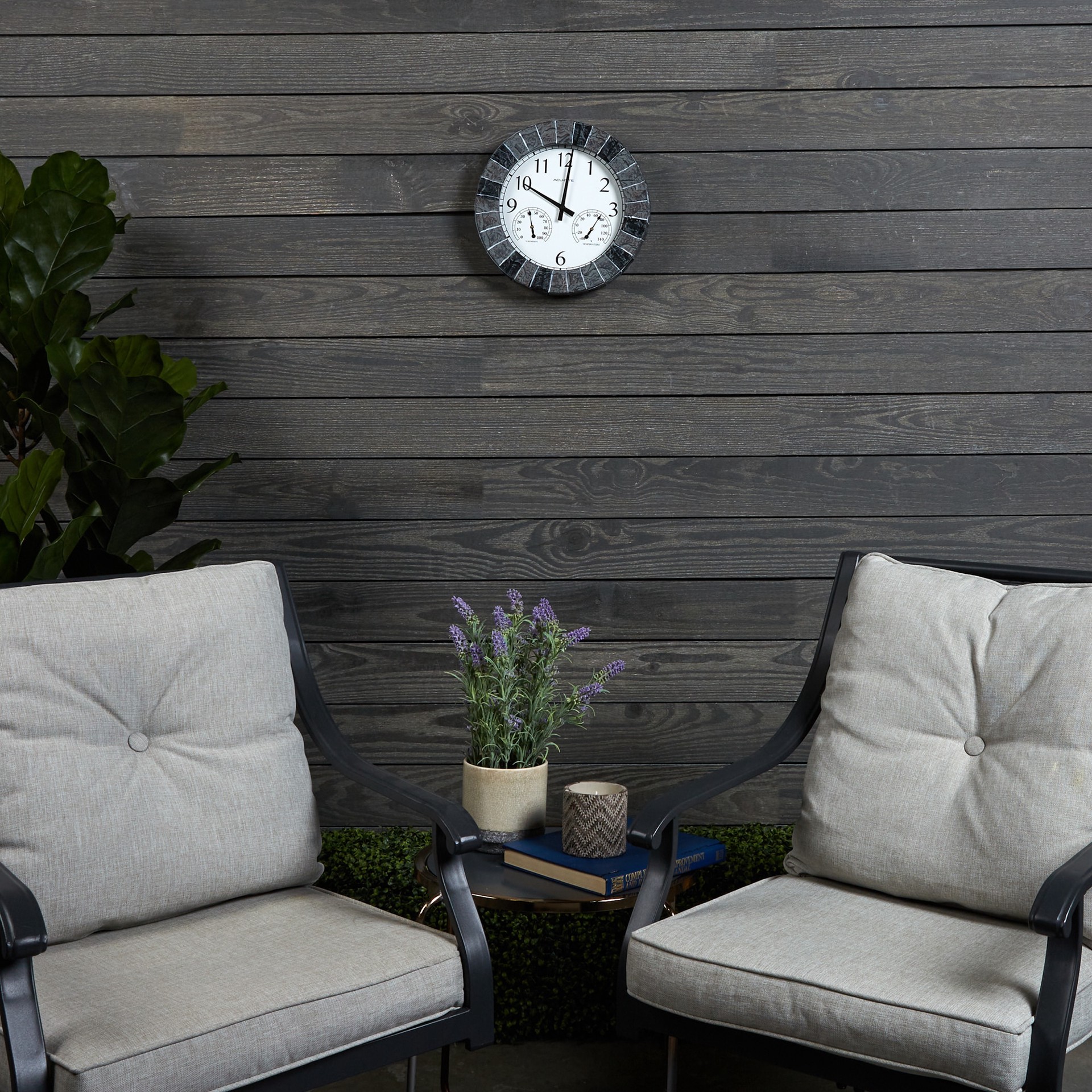 slide 2 of 6, AcuRite Analog Wireless Outdoor Faux Slate Thermometer with clock, 1 ct