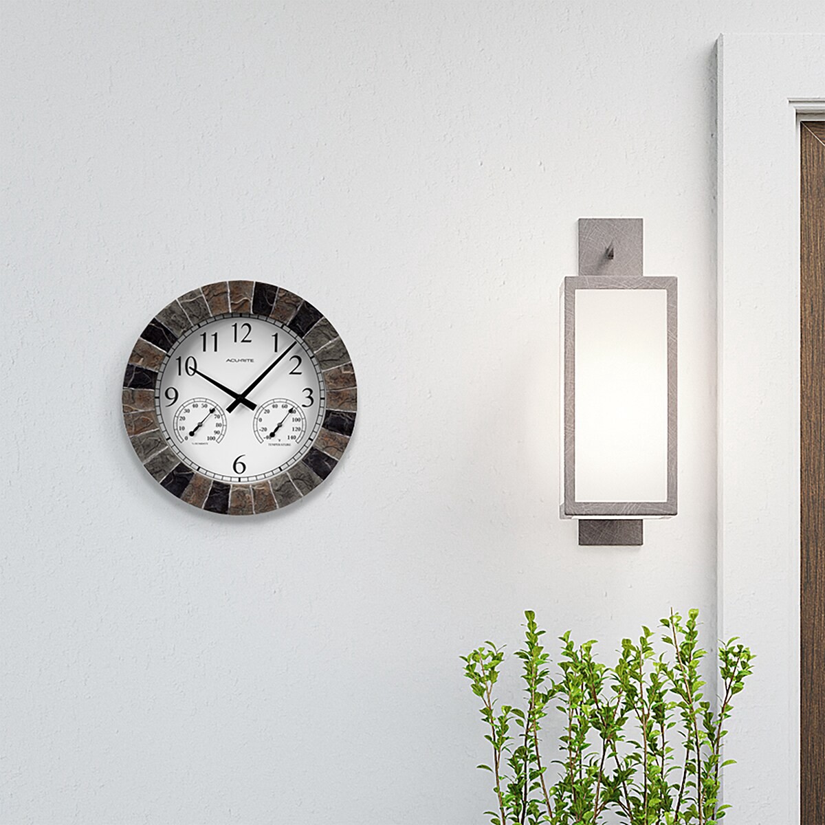 slide 3 of 6, AcuRite Analog Wireless Outdoor Faux Slate Thermometer with clock, 1 ct