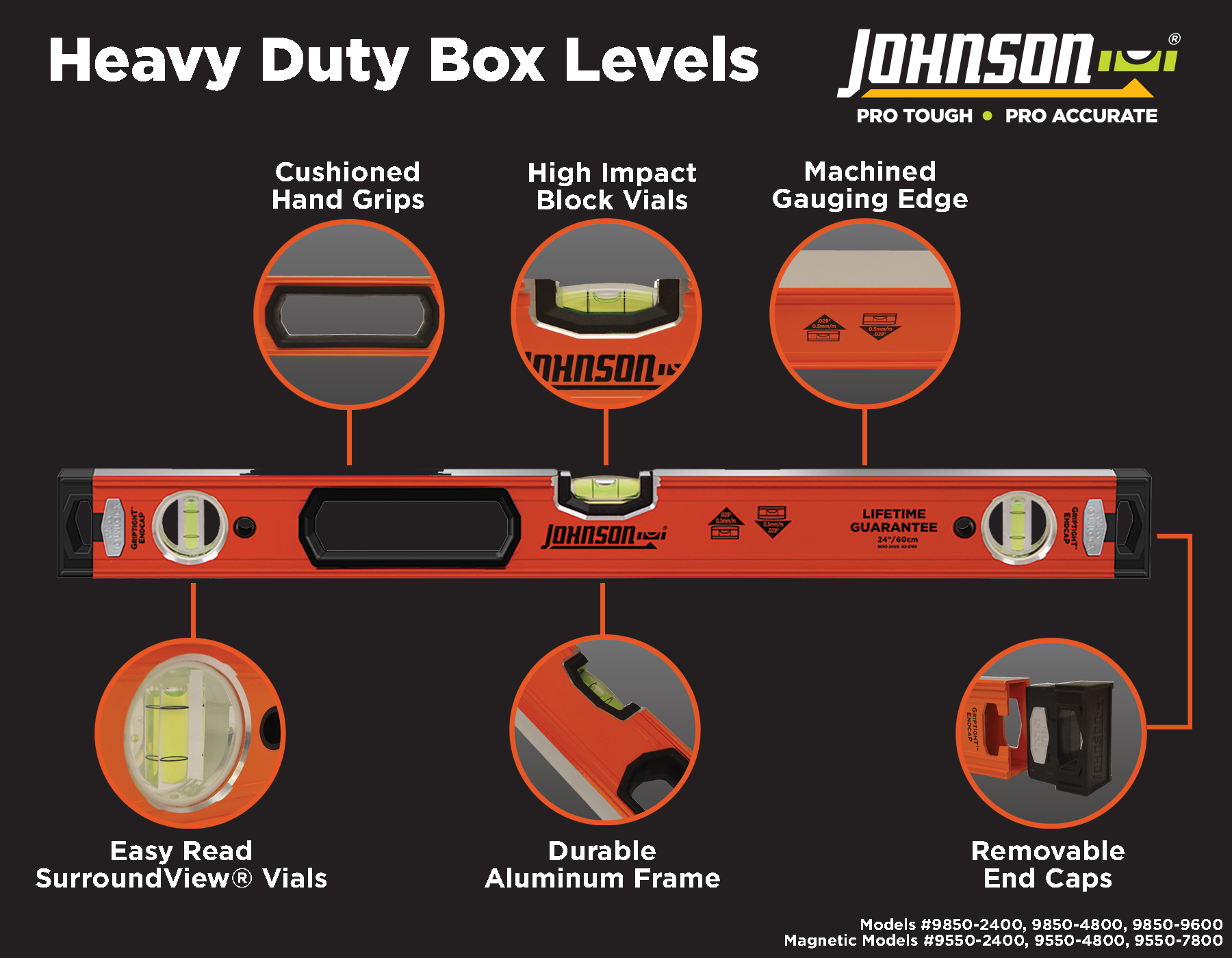 slide 5 of 6, Johnson Level Aluminum 48-in 3 Vial Magnetic Box beam level, 1 ct
