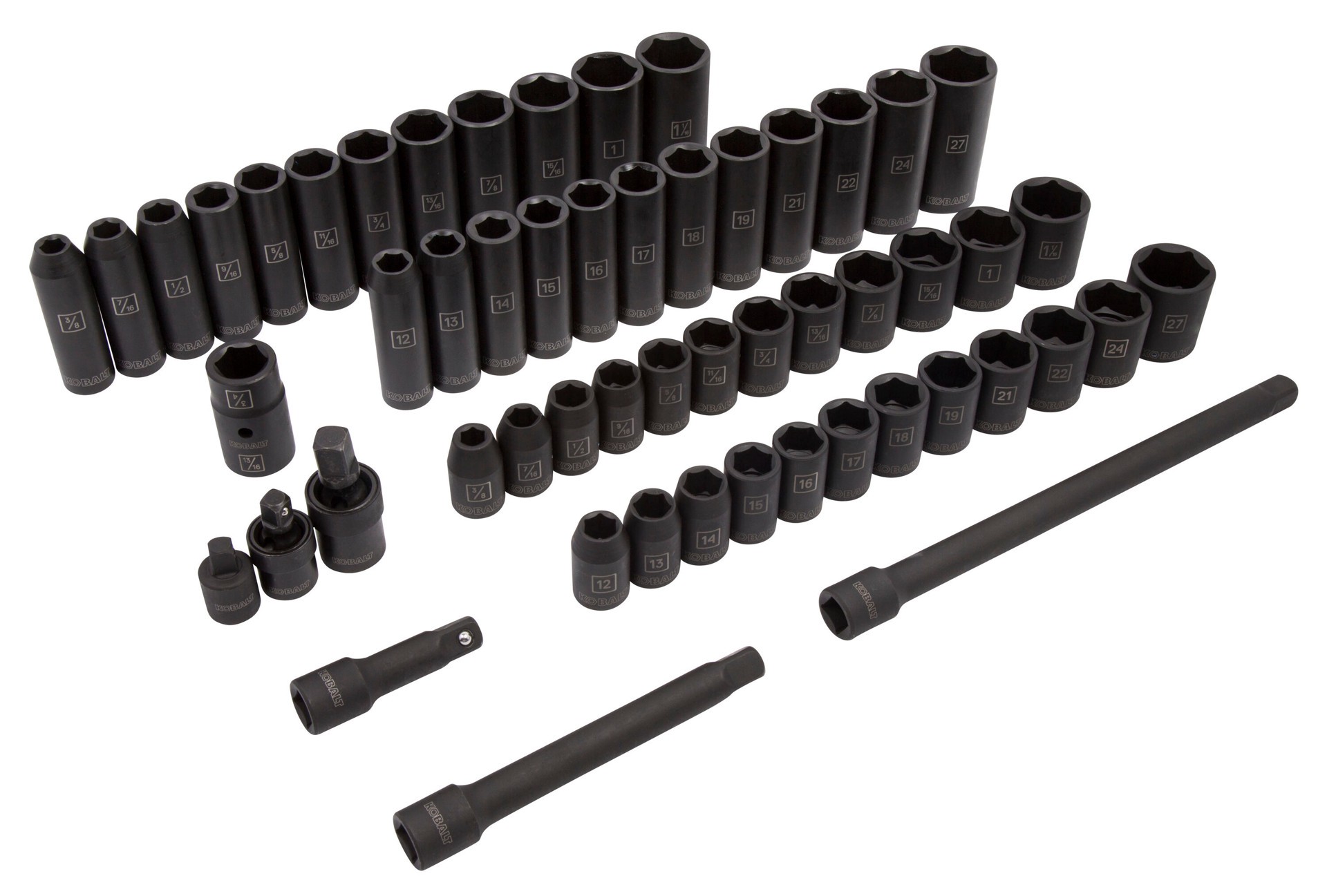 slide 3 of 6, Kobalt 55 -Piece Standard (SAE) and Metric 1/2-in Drive Set 6-point Impact Socket Set, 1 ct