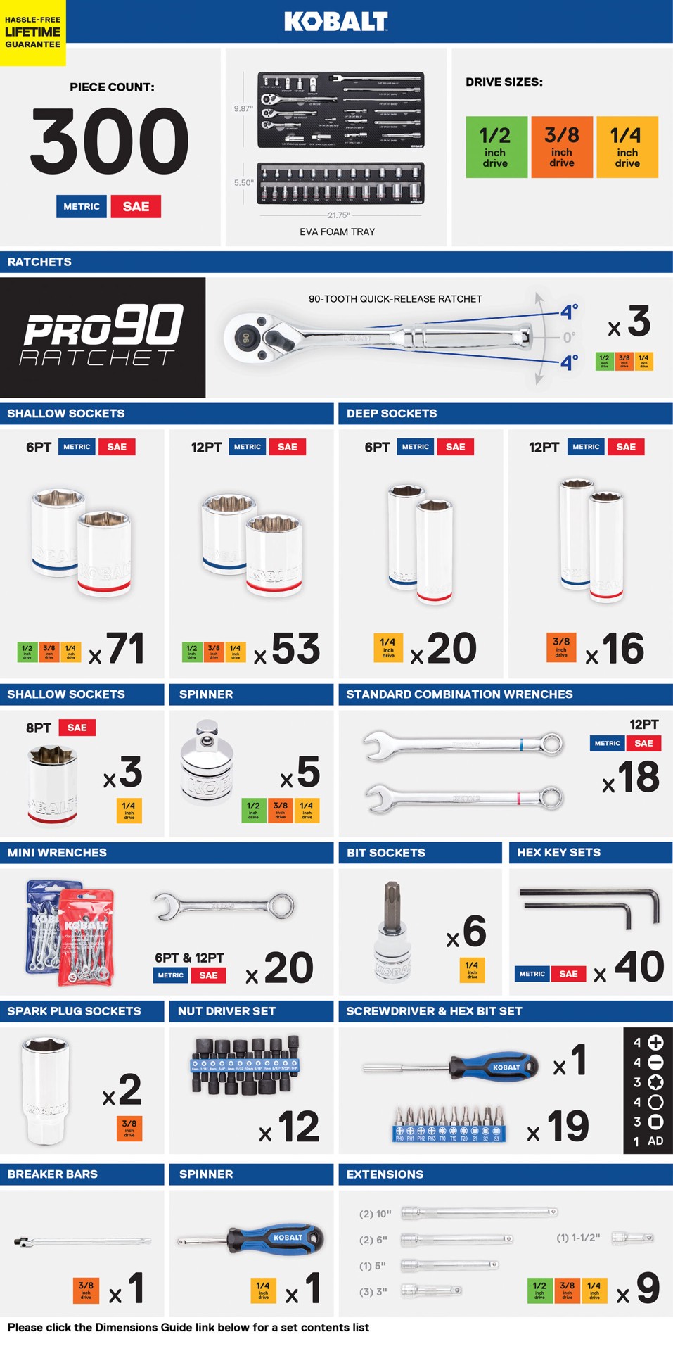 slide 2 of 6, Kobalt 300 -Piece Standard (SAE) and Metric Mechanics Tool Set (no case), 1 ct