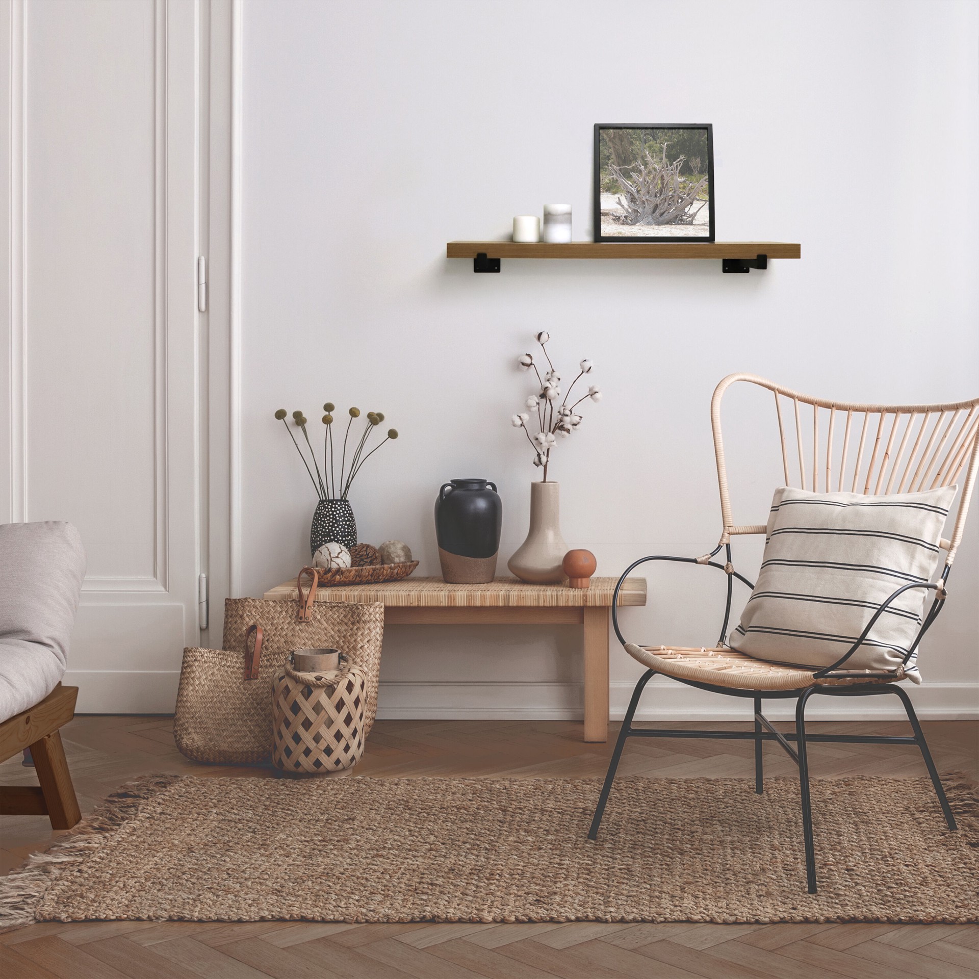 slide 5 of 6, allen + roth 35.4-in L x 7.8-in D x 3.93-in H Dark Oak Rectangular Shelf Kit, 1 ct