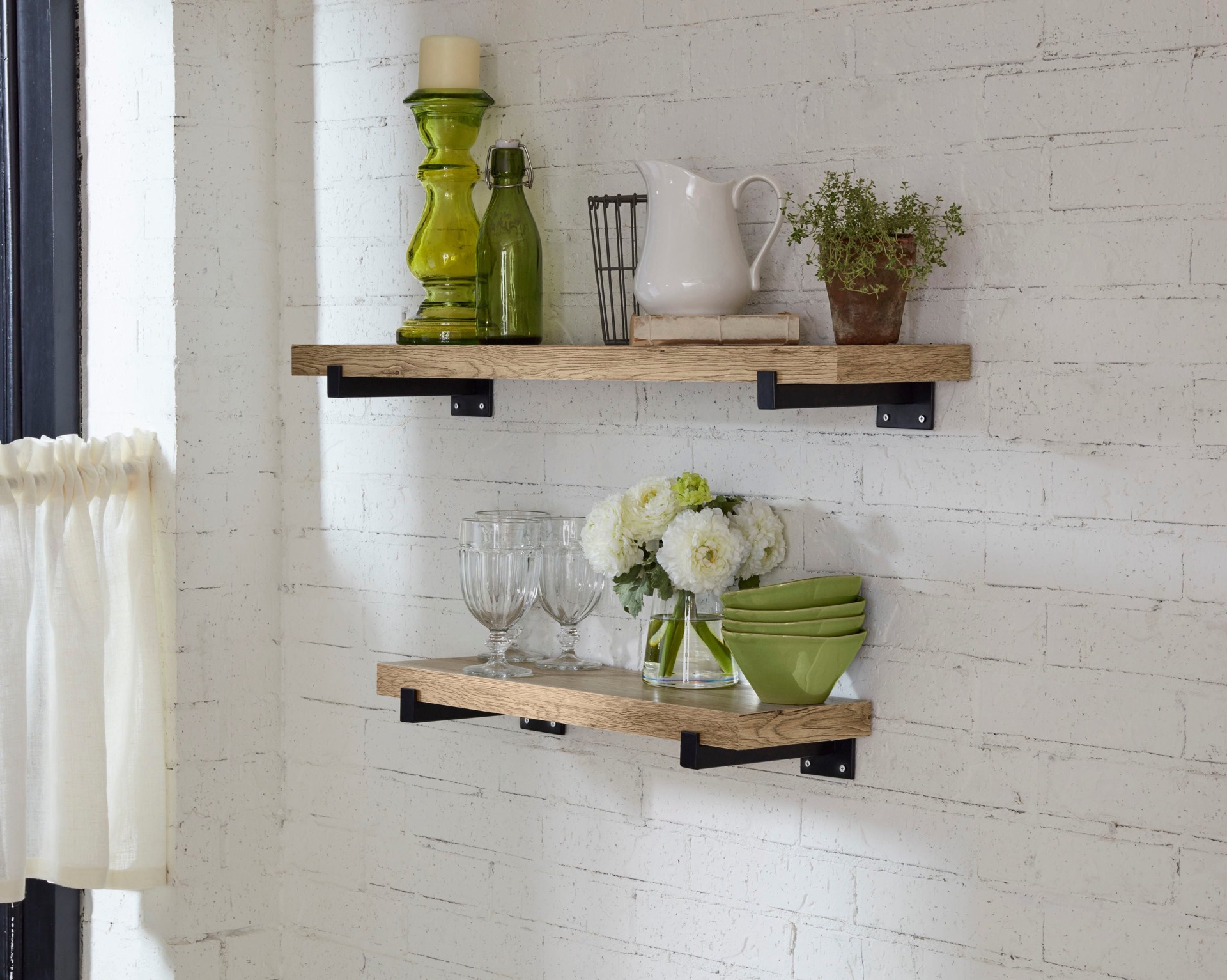 slide 5 of 6, allen + roth 24-in L x 7.8-in D x 1.5-in H Natural Wood Rectangular Bracket Shelf, 1 ct