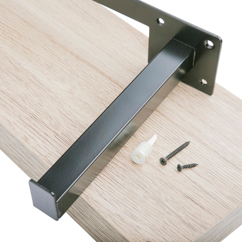 slide 3 of 6, allen + roth 36-in L x 7.8-in D x 1.5-in H Natural Wood Rectangular Bracket Shelf, 1 ct