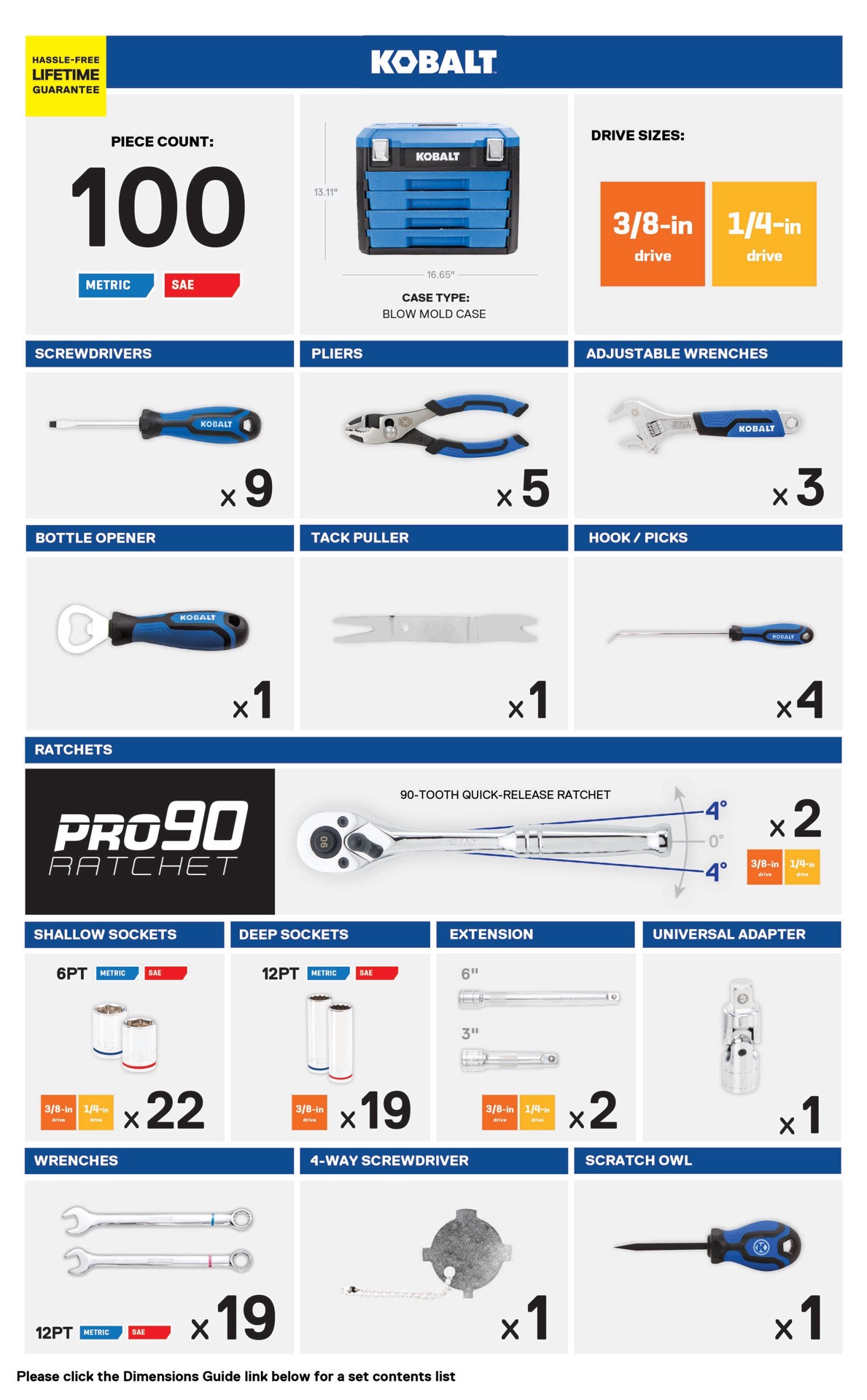 slide 5 of 6, Kobalt 100 -Piece Chrome Household Tool Set with Hard Case, 1 ct