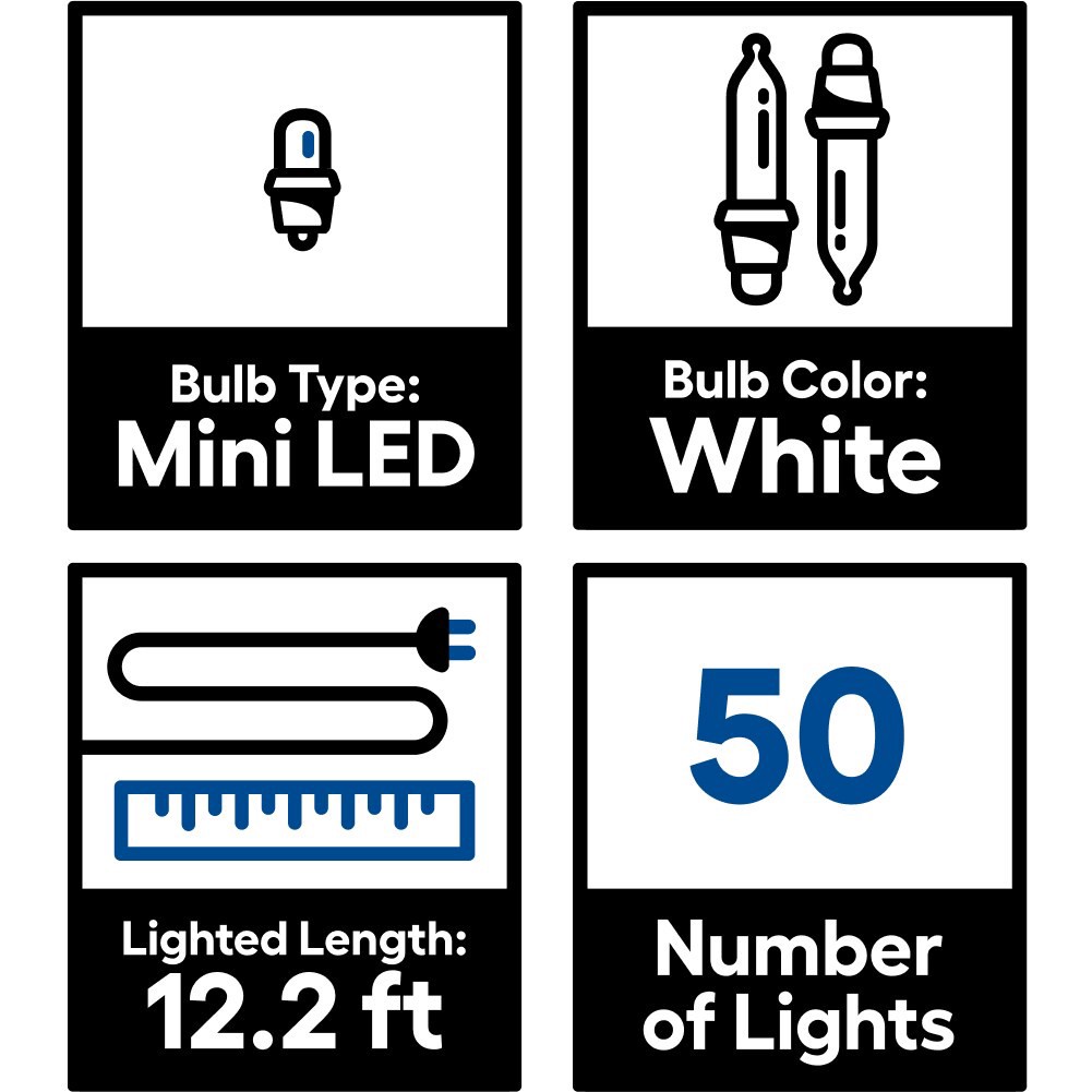 slide 6 of 6, GE StayBright 50 -Count 12.2-ft White LED Plug-In Christmas String Lights, 