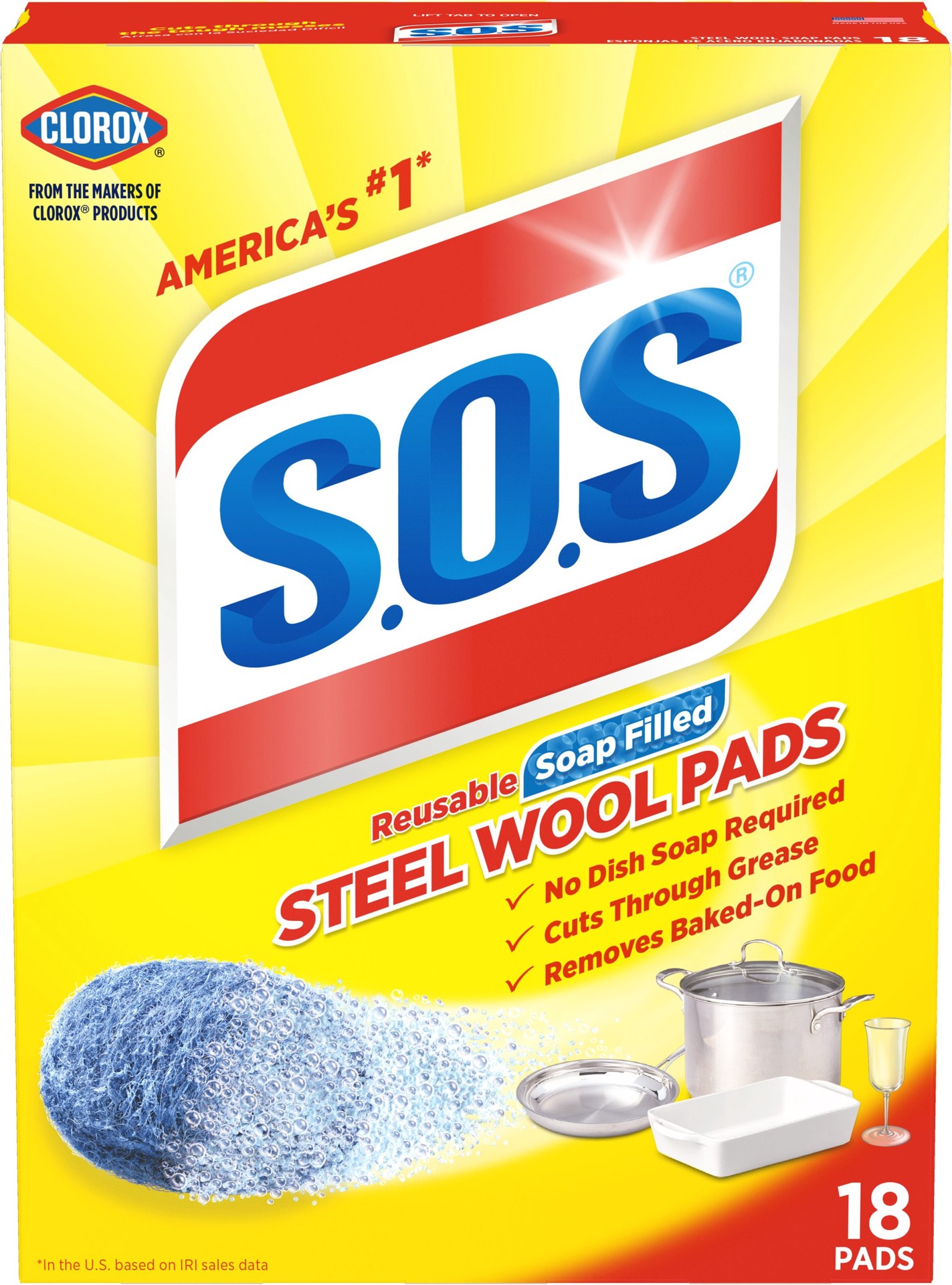 slide 1 of 6, SOS Steel wool Scouring soap pad 18 -Pack, 1 ct