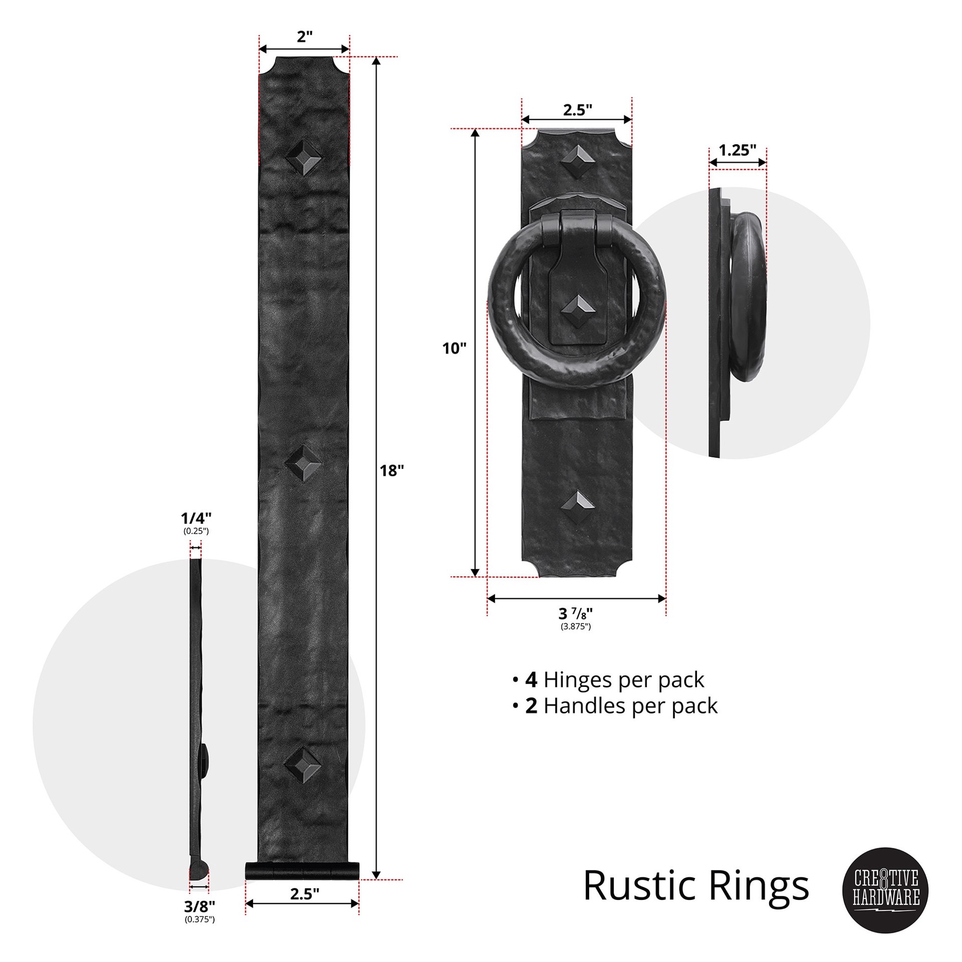 slide 4 of 5, Cre8tive Hardware Rustic Rings Black Plastic Decorative magnetic hinge and handle set 6 -Pack, 1 ct