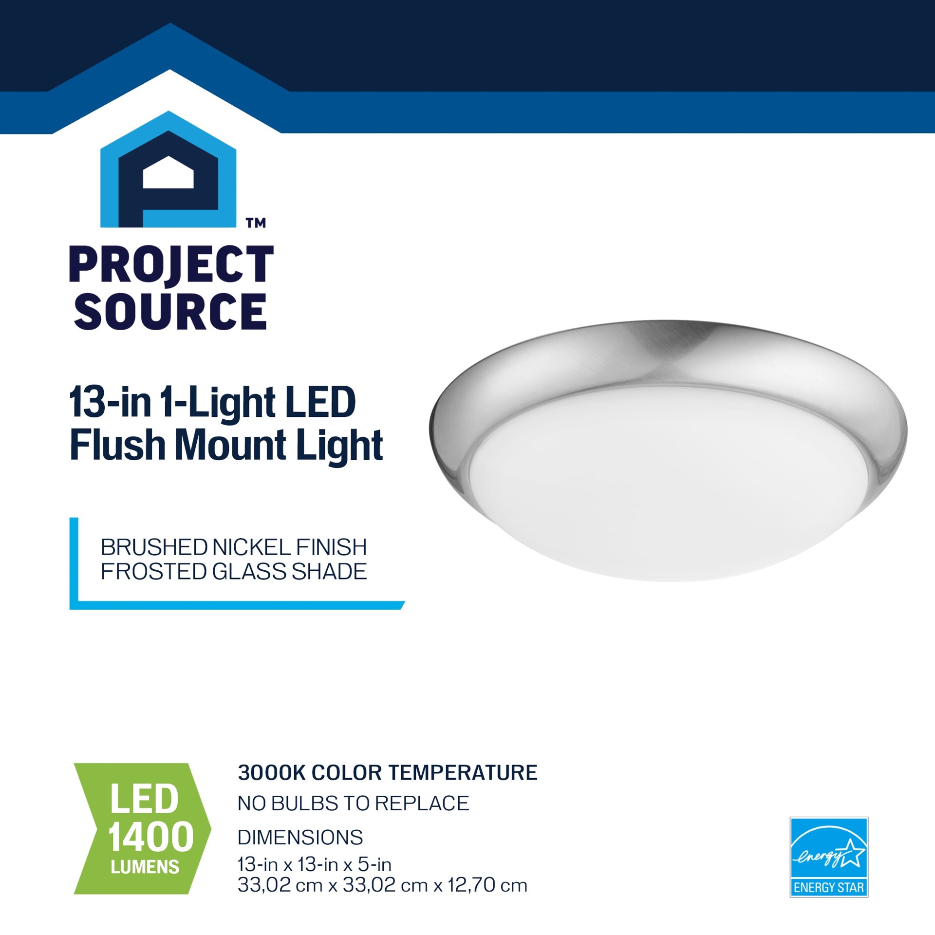 slide 3 of 6, Project Source 1 -Light 13-in Brushed Nickel Integrated LED Flush Mount Light, 1 ct
