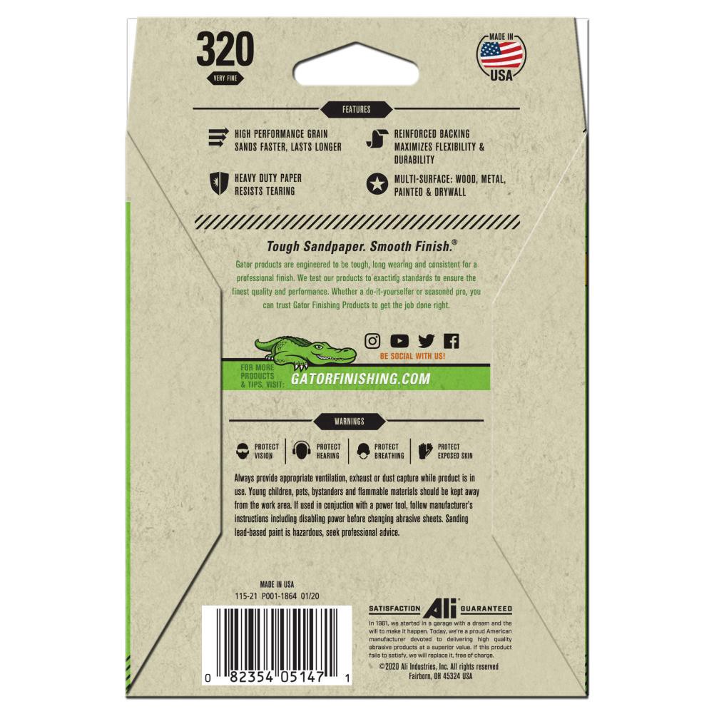 slide 2 of 6, Gator 1/4 Sheet Red Resin 320 Grit 25pk 25 -Piece Aluminum oxide 320 -Grit Sheet Sandpaper, 1 ct