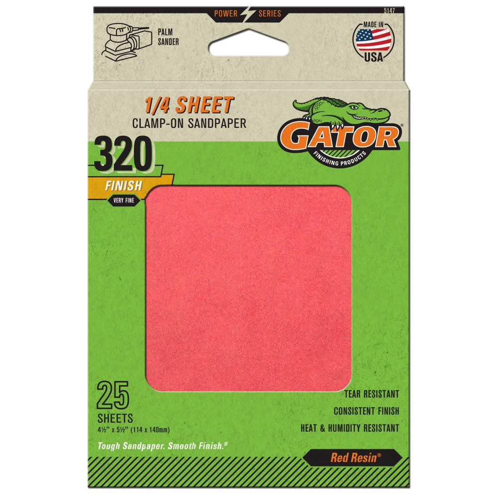 slide 1 of 6, Gator 1/4 Sheet Red Resin 320 Grit 25pk 25 -Piece Aluminum oxide 320 -Grit Sheet Sandpaper, 1 ct