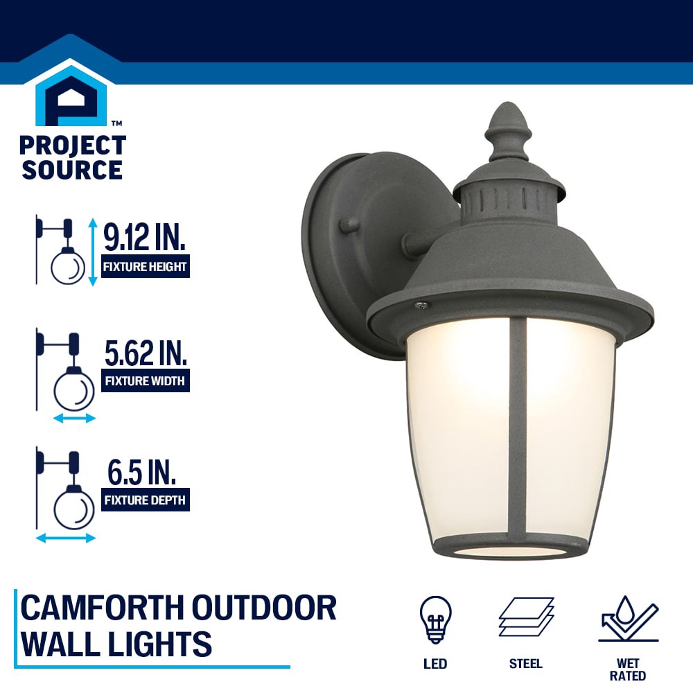 slide 2 of 6, Project Source Camforth 9.12-in H Matte Black Hardwired Integrated LED Outdoor Wall Light, 1 ct