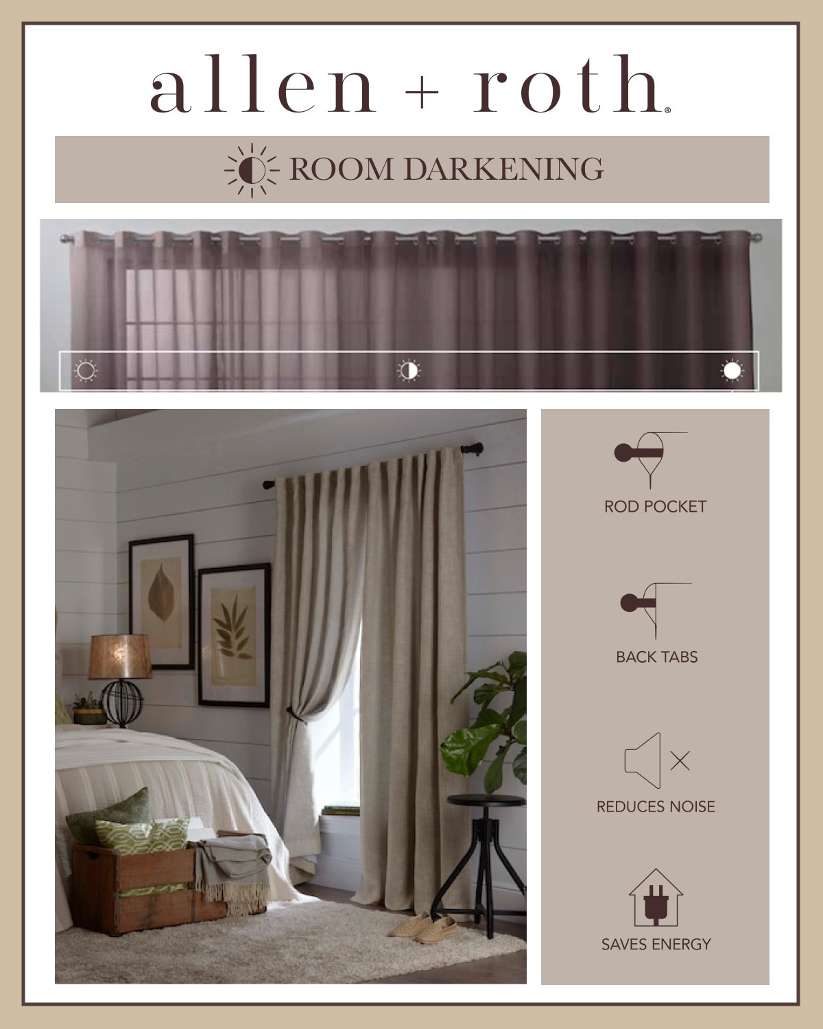 slide 4 of 6, allen + roth 84-in Linen Room darkening Thermal lined Back tab Single curtain panel, 1 ct