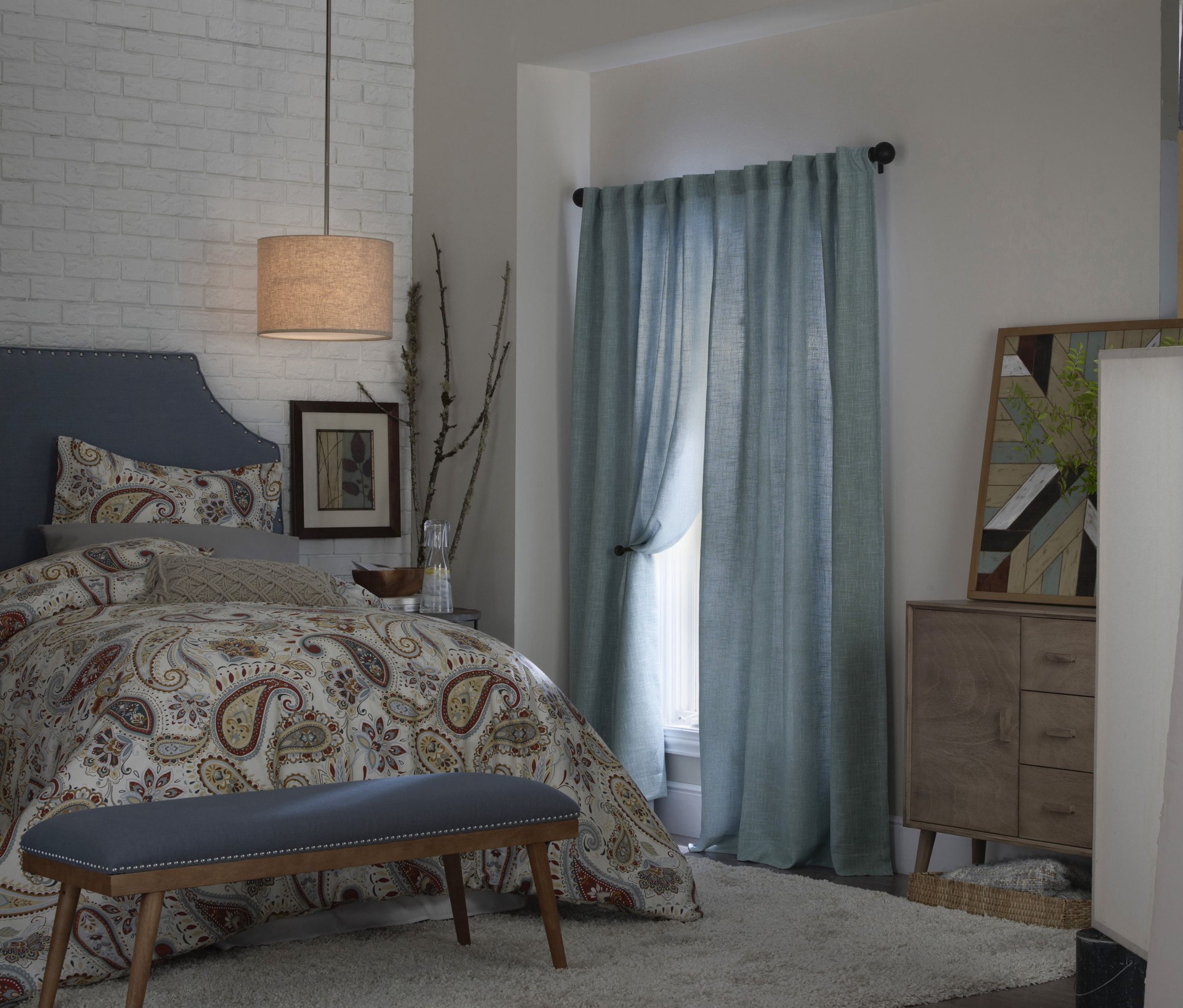 slide 2 of 6, allen + roth 84-in Slate Blue Room darkening Thermal lined Back tab Single curtain panel, 1 ct