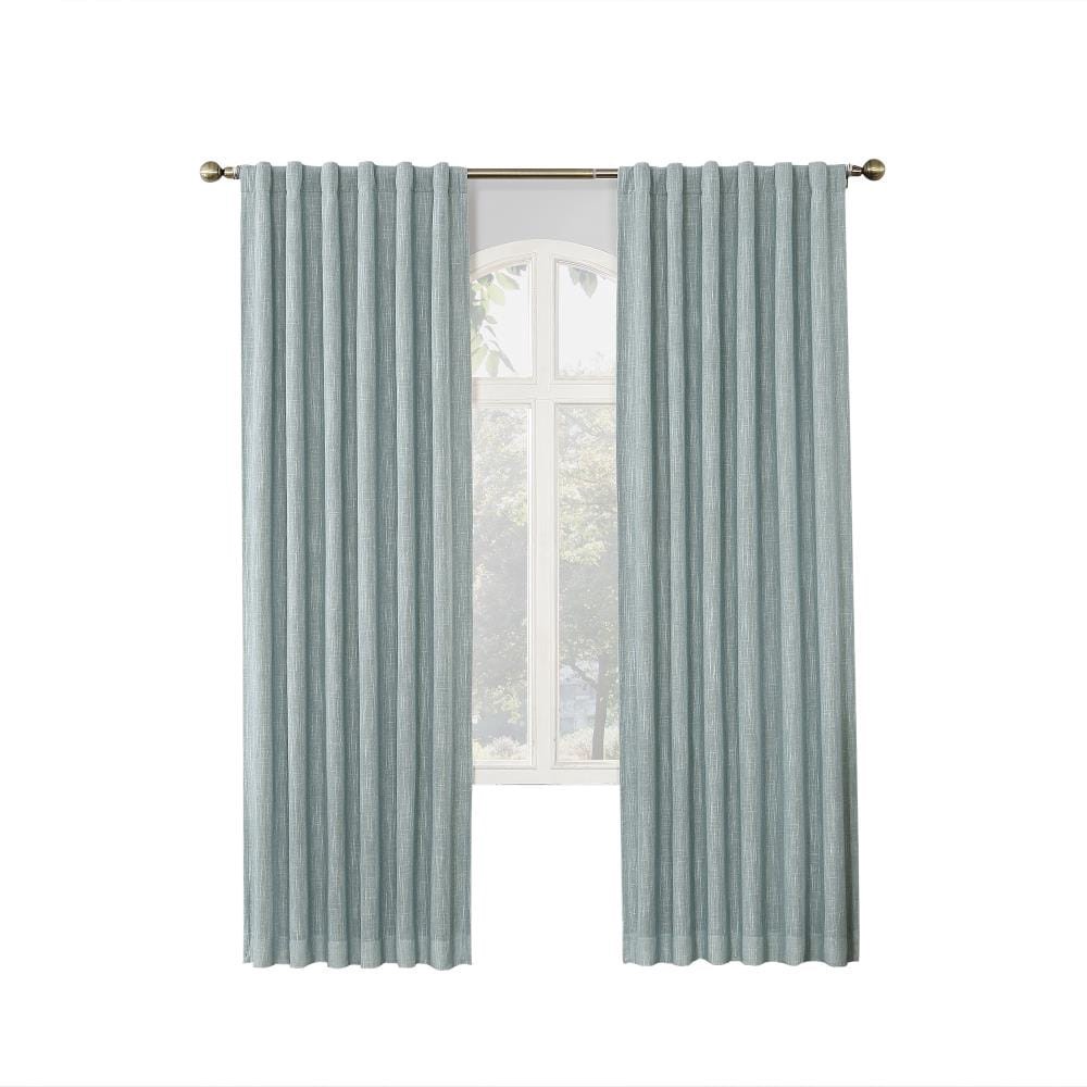 slide 1 of 6, allen + roth 84-in Slate Blue Room darkening Thermal lined Back tab Single curtain panel, 1 ct