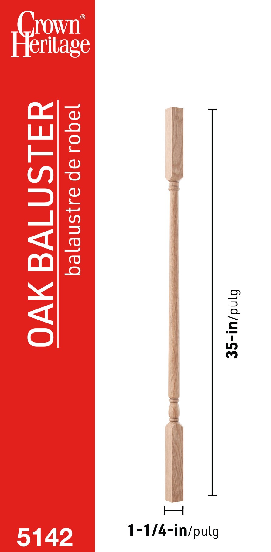 slide 3 of 6, Crown Heritage 35-in x 1.25-in Colonial Unfinished Red oak Square top Universal Turned Stair Baluster, 1 ct