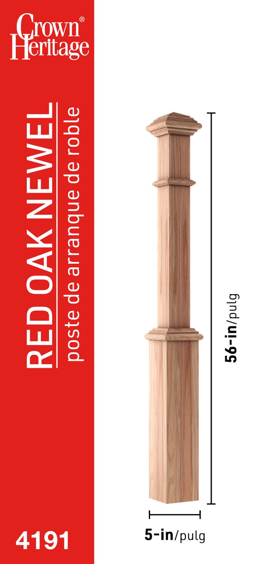 slide 3 of 6, Crown Heritage 57.406-in x 8.0313-in Unfinished Red oak Universal Stair Newel Post, 1 ct