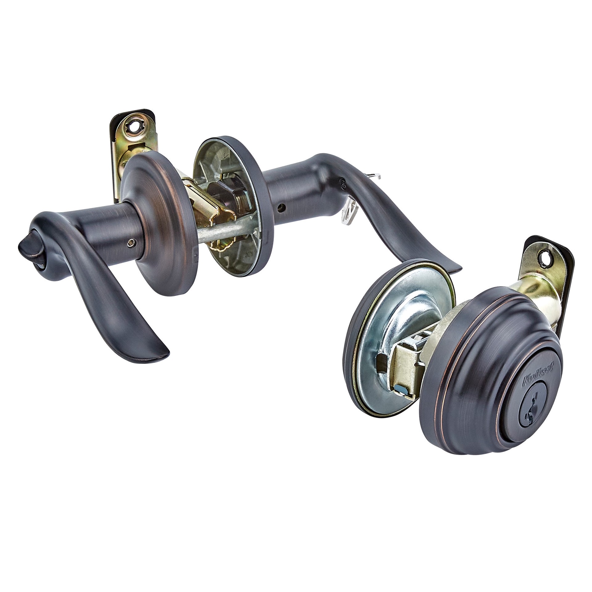 slide 2 of 6, Kwikset Signature Series Tustin Venetian bronze Exterior Single-Cylinder Deadbolt and Keyed Entry Door Handle Combo Pack ft. SmartKey Security, 1 ct