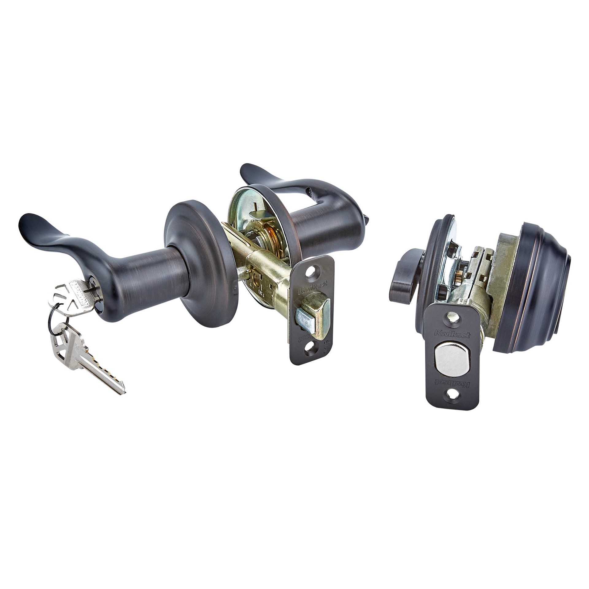 slide 3 of 6, Kwikset Signature Series Tustin Venetian bronze Exterior Single-Cylinder Deadbolt and Keyed Entry Door Handle Combo Pack ft. SmartKey Security, 1 ct
