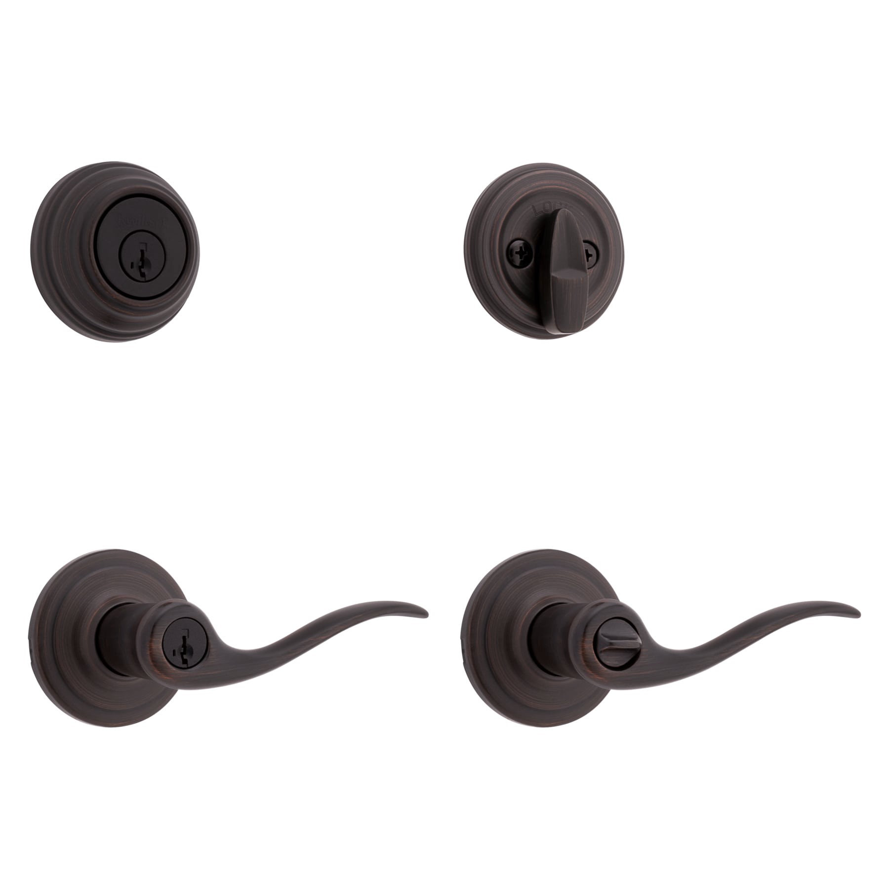 slide 1 of 6, Kwikset Signature Series Tustin Venetian bronze Exterior Single-Cylinder Deadbolt and Keyed Entry Door Handle Combo Pack ft. SmartKey Security, 1 ct