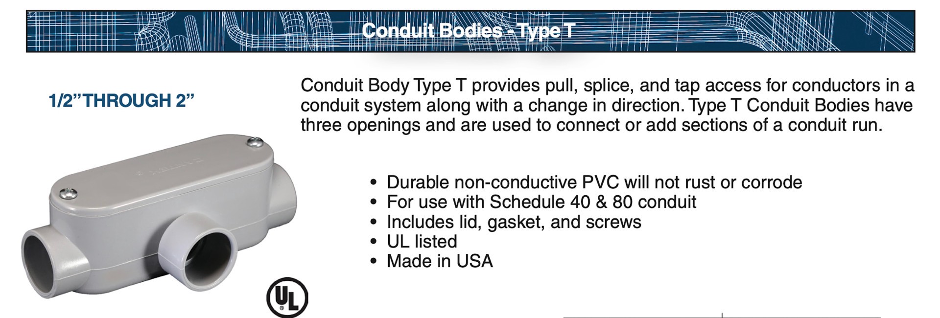 slide 3 of 5, CANTEX Conduit Body 1/2-in PVC Type T conduit bodies, 1 ct