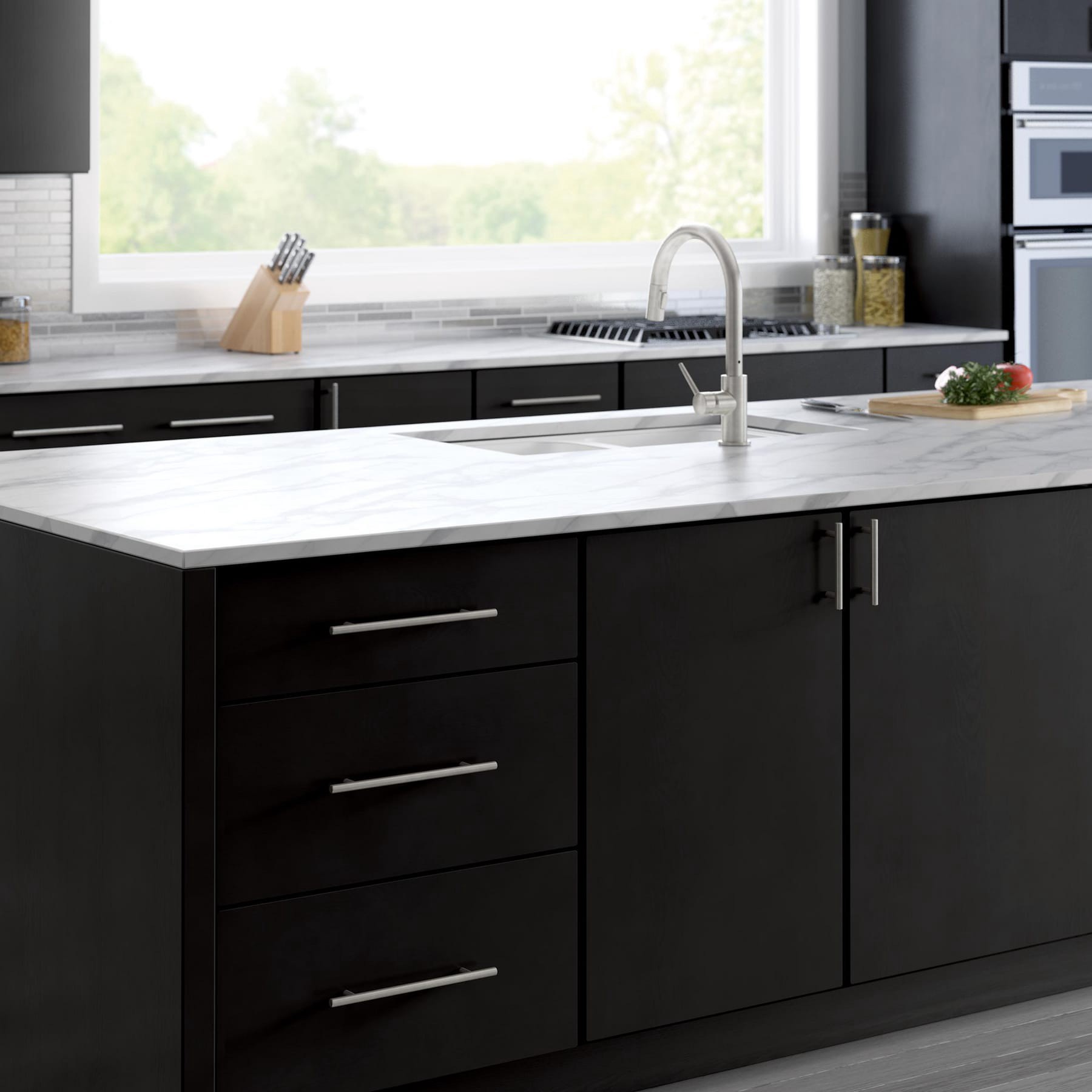 slide 4 of 6, Origin 21 Axel 7-9/16-in , 192mm Center to Center Solid Stainless Steel Cylindrical Bar Drawer Pull, 1 ct