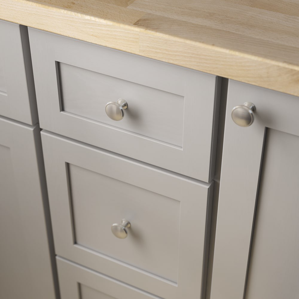 slide 2 of 6, allen + roth Barnabas 1-3/16-in Satin Nickel Round Transitional Cabinet Knob 10 -Pack, 1 ct