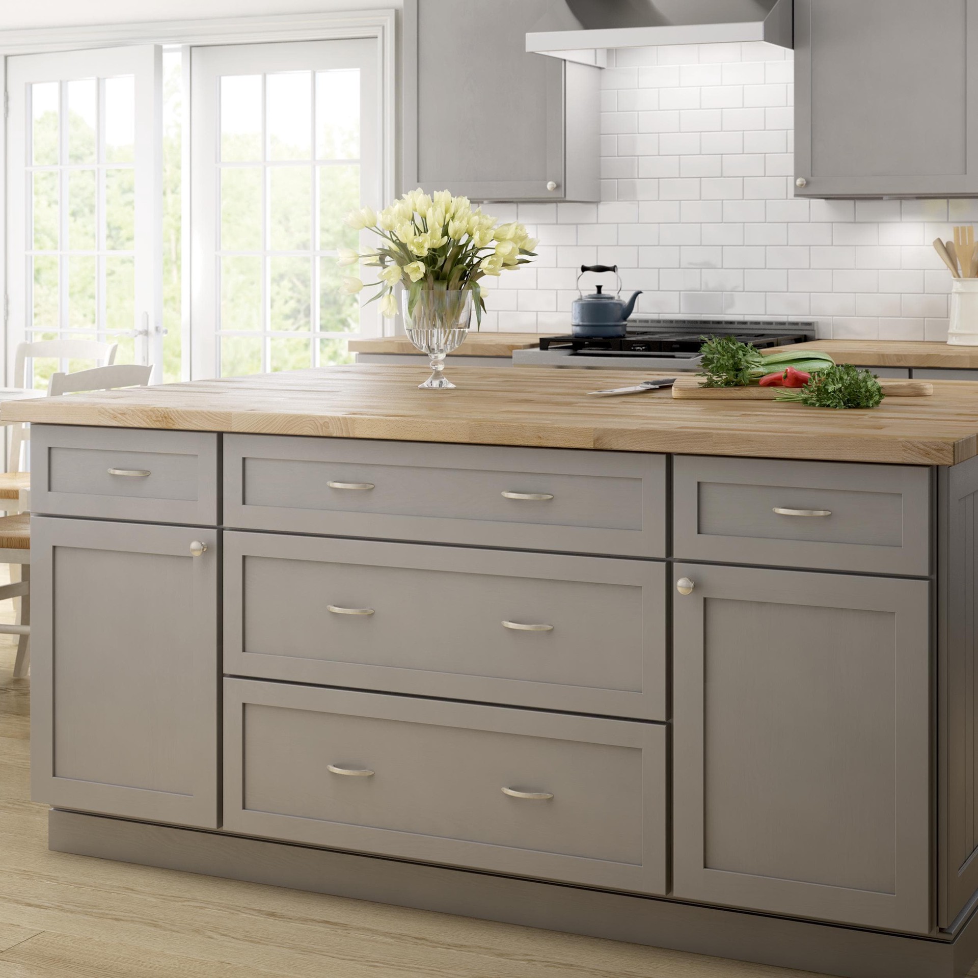 slide 6 of 6, allen + roth Barnabas 1-3/16-in Satin Nickel Round Transitional Cabinet Knob 10 -Pack, 1 ct