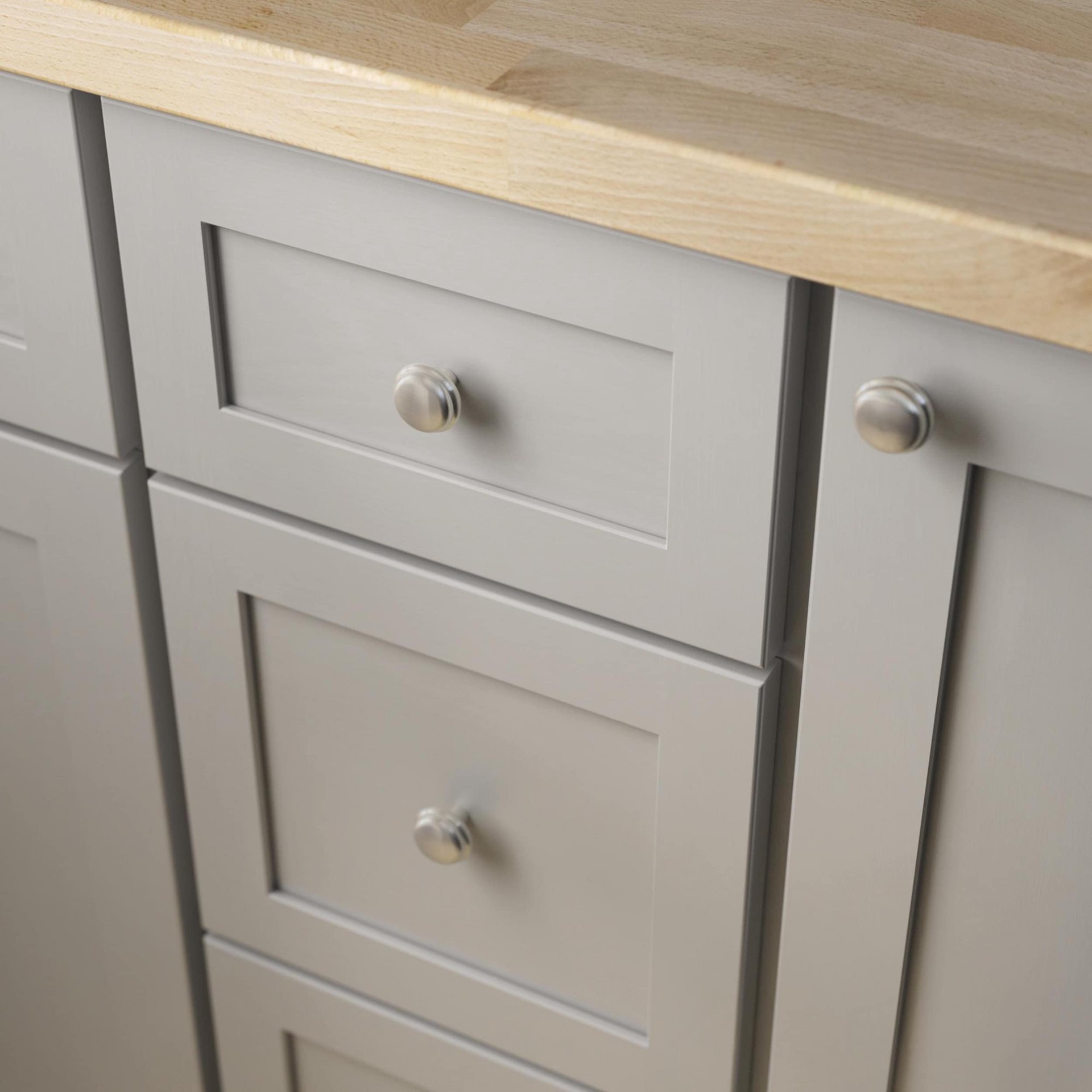 slide 2 of 6, allen + roth Tindley 1-1/8-in Satin Nickel Round Transitional Cabinet Knob 10 -Pack, 1 ct